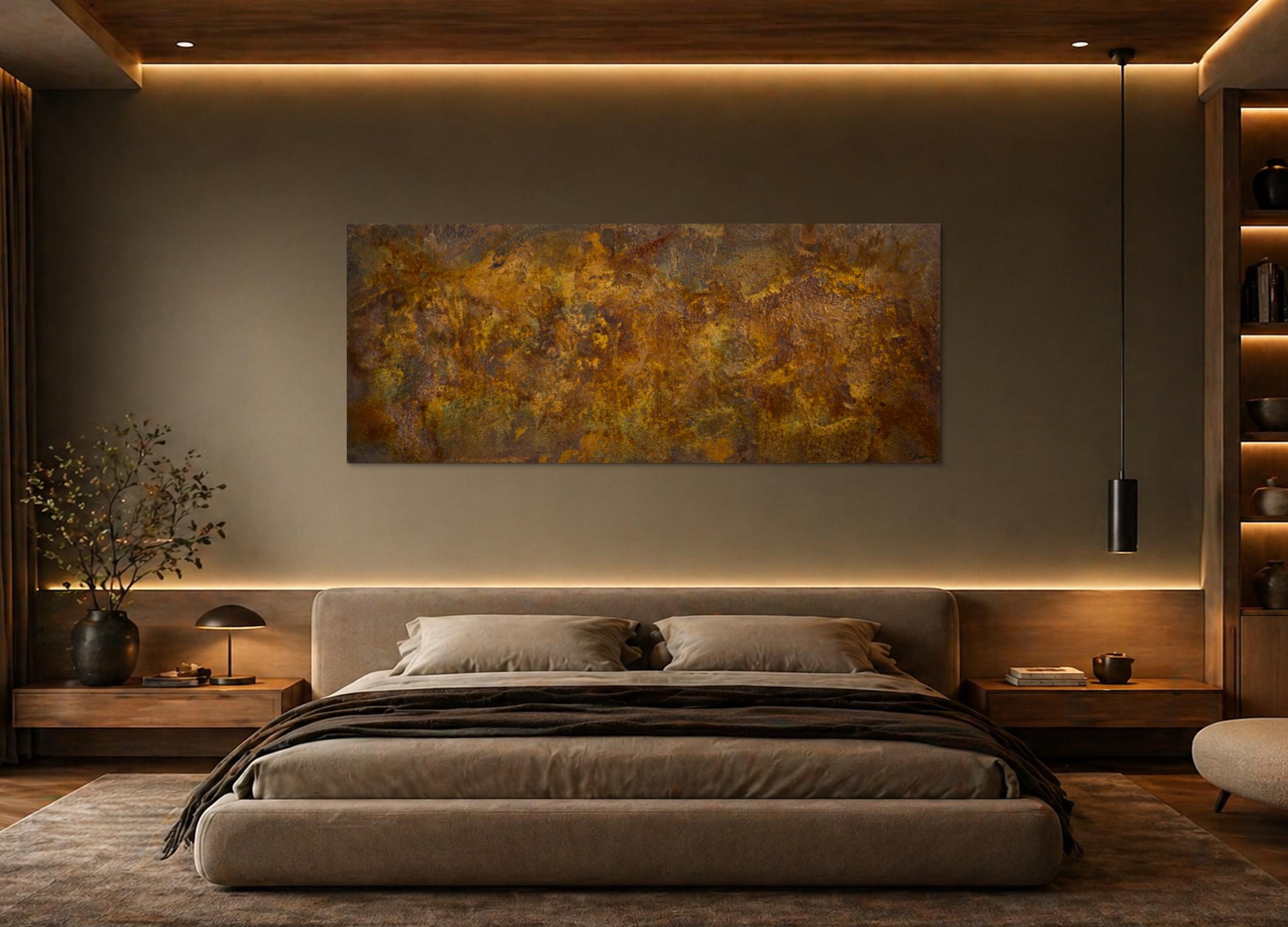 Abstraktes Rostgemälde 80x200cm Panoramaformat Orange-Braun Original