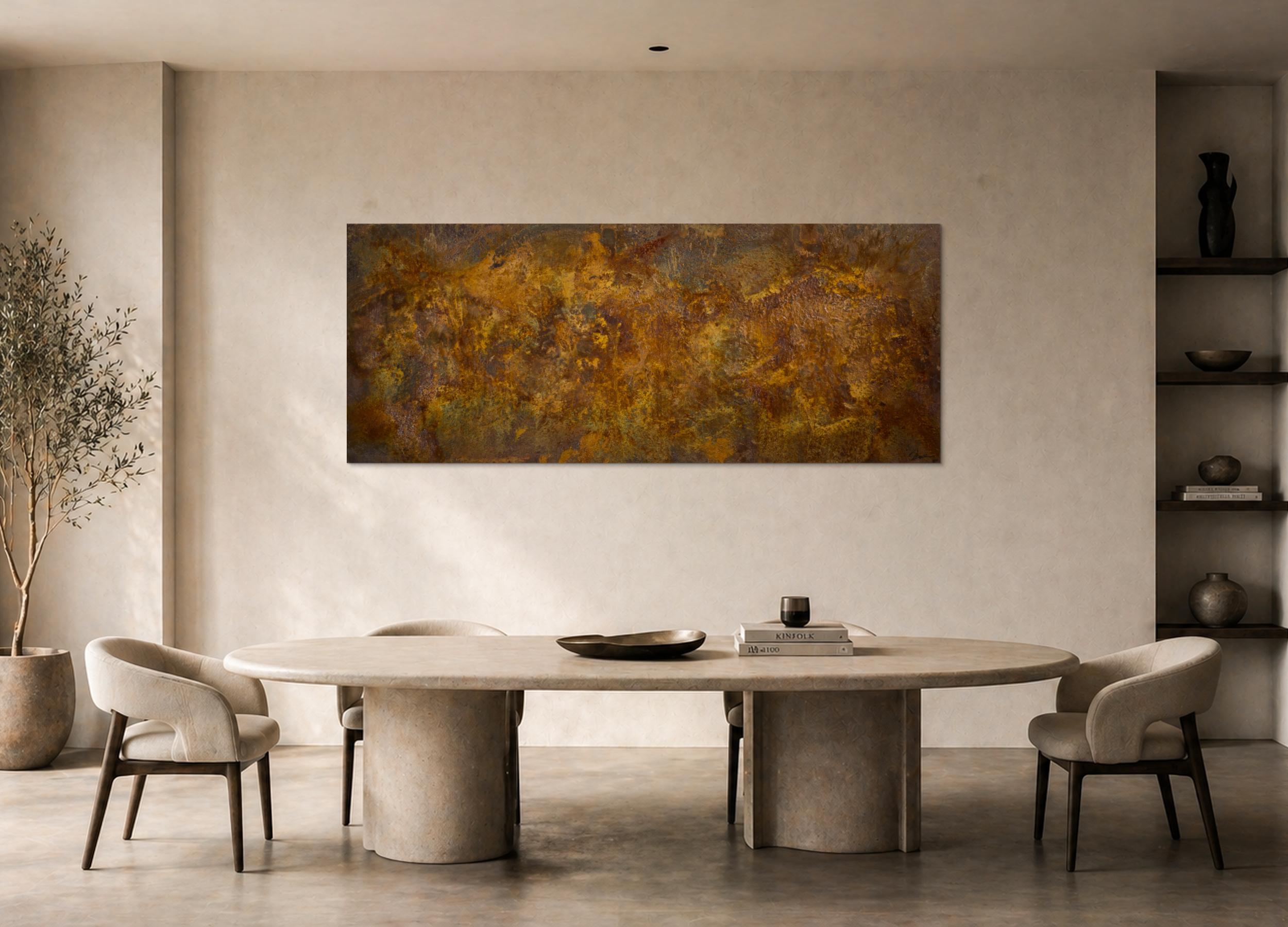 Abstraktes Rostgemälde 80x200cm Panoramaformat Orange-Braun Original