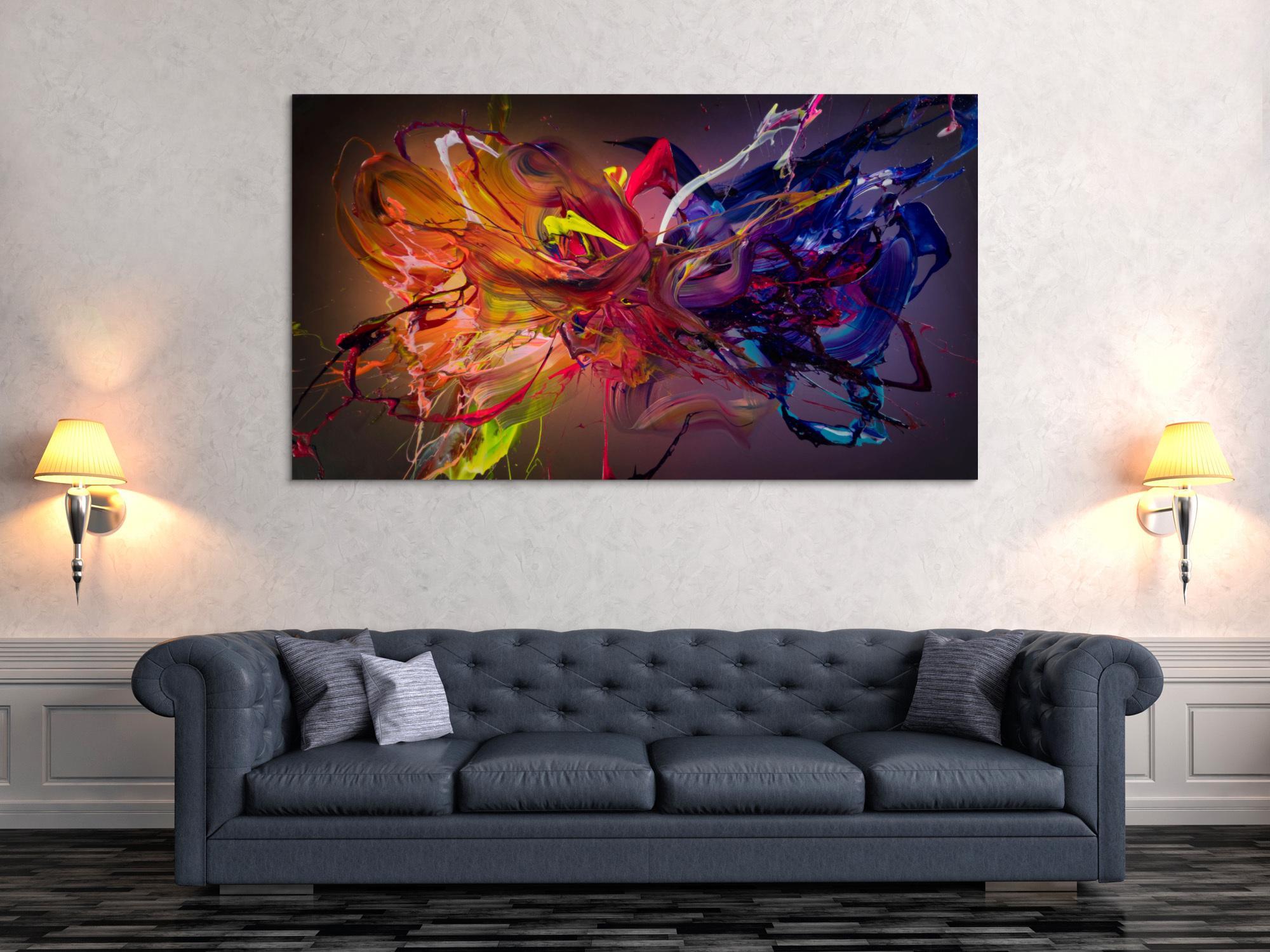 Abstraktes Original-Gemälde Orange Rot Violett 3D Effekt Acryl 100x180cm Querformat