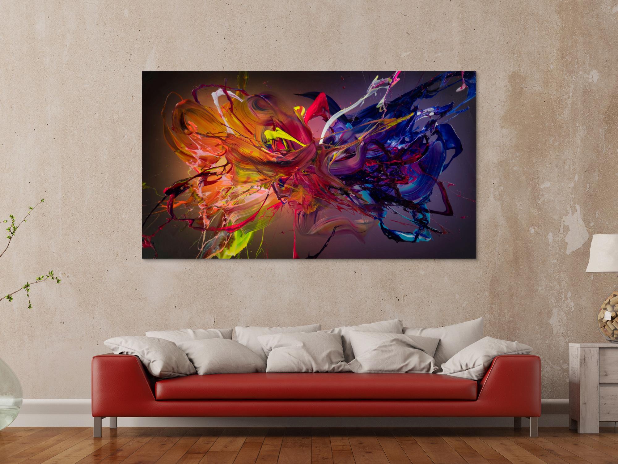 Abstraktes Original-Gemälde Orange Rot Violett 3D Effekt Acryl 100x180cm Querformat