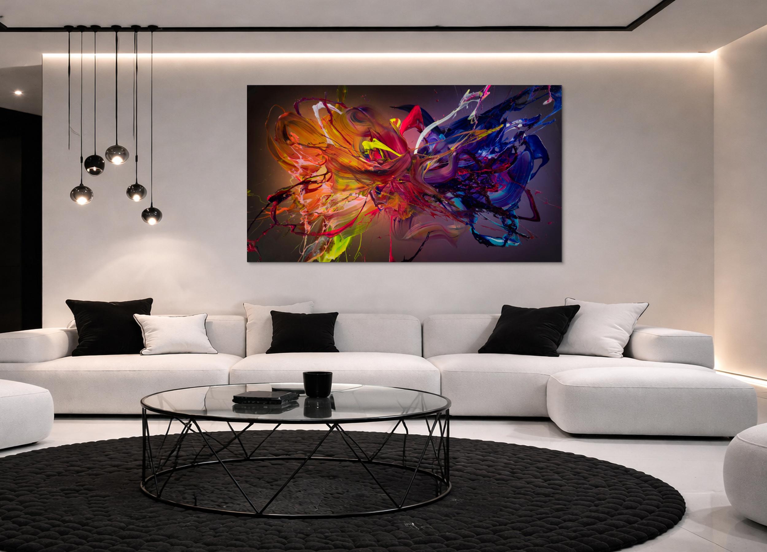 Abstraktes Original-Gemälde Orange Rot Violett 3D Effekt Acryl 100x180cm Querformat