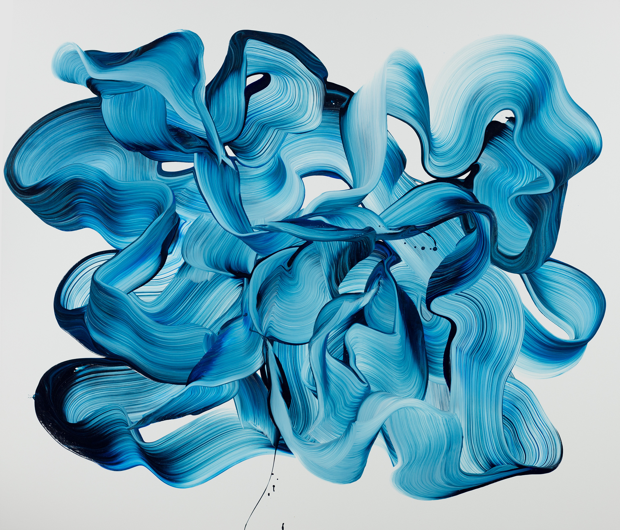 Abstraktes Original-Gemälde Blau-Weiß auf Leinwand 120x140cm Querformat