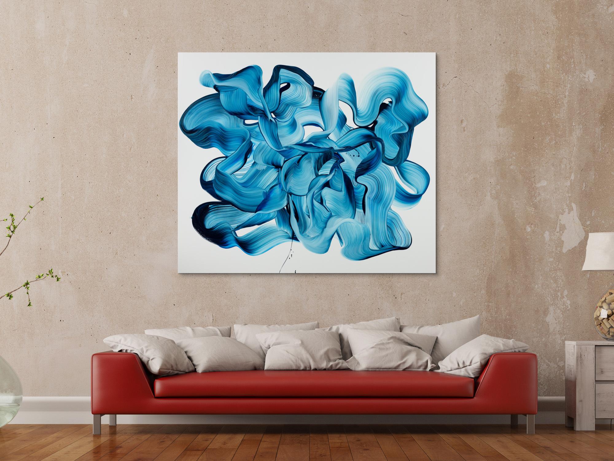 Abstraktes Original-Gemälde Blau-Weiß auf Leinwand 120x140cm Querformat