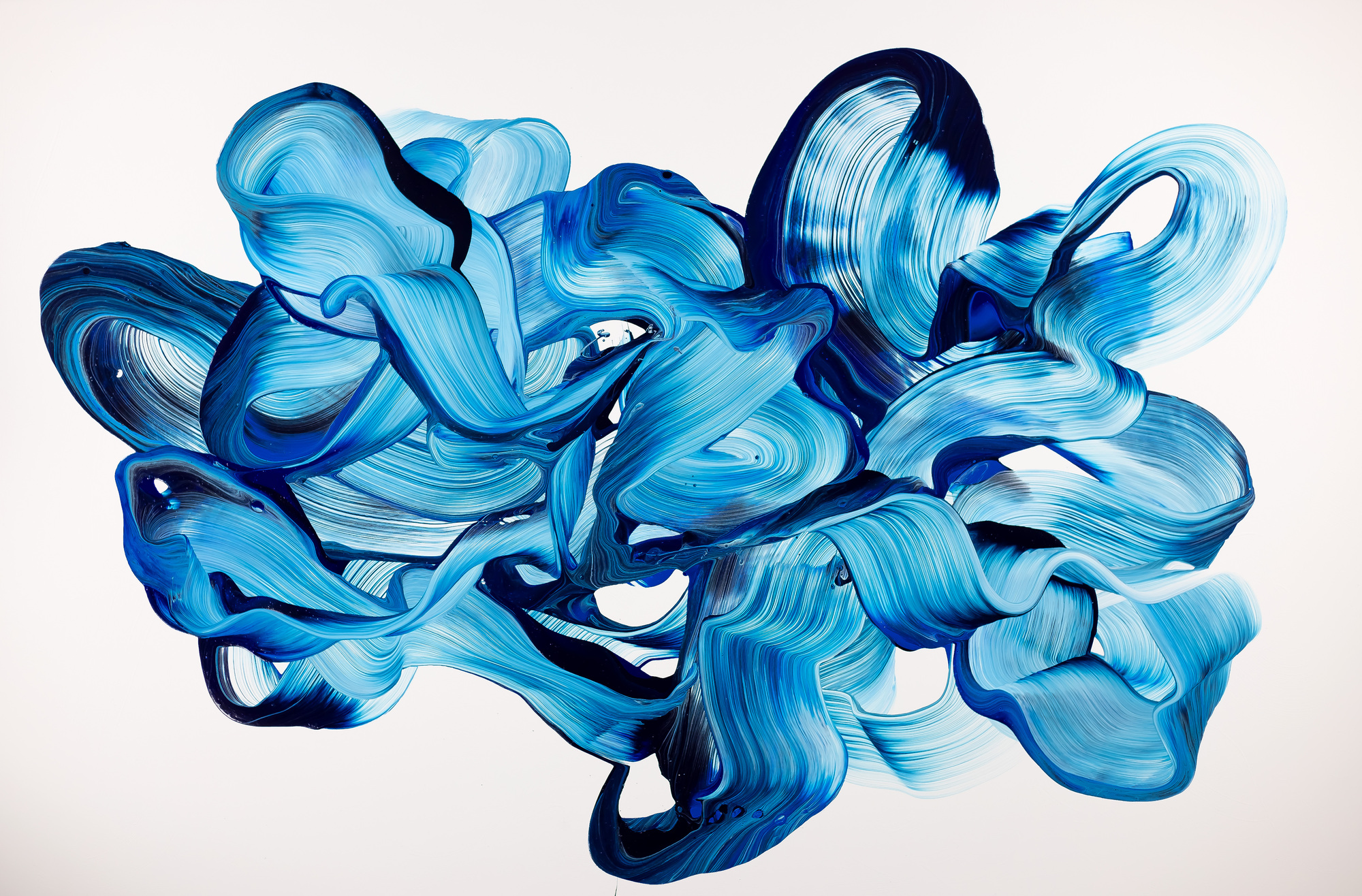 Abstrakte Komposition 120x180cm Querformat – Thalo und Preussisch Blau auf Weiß Original
