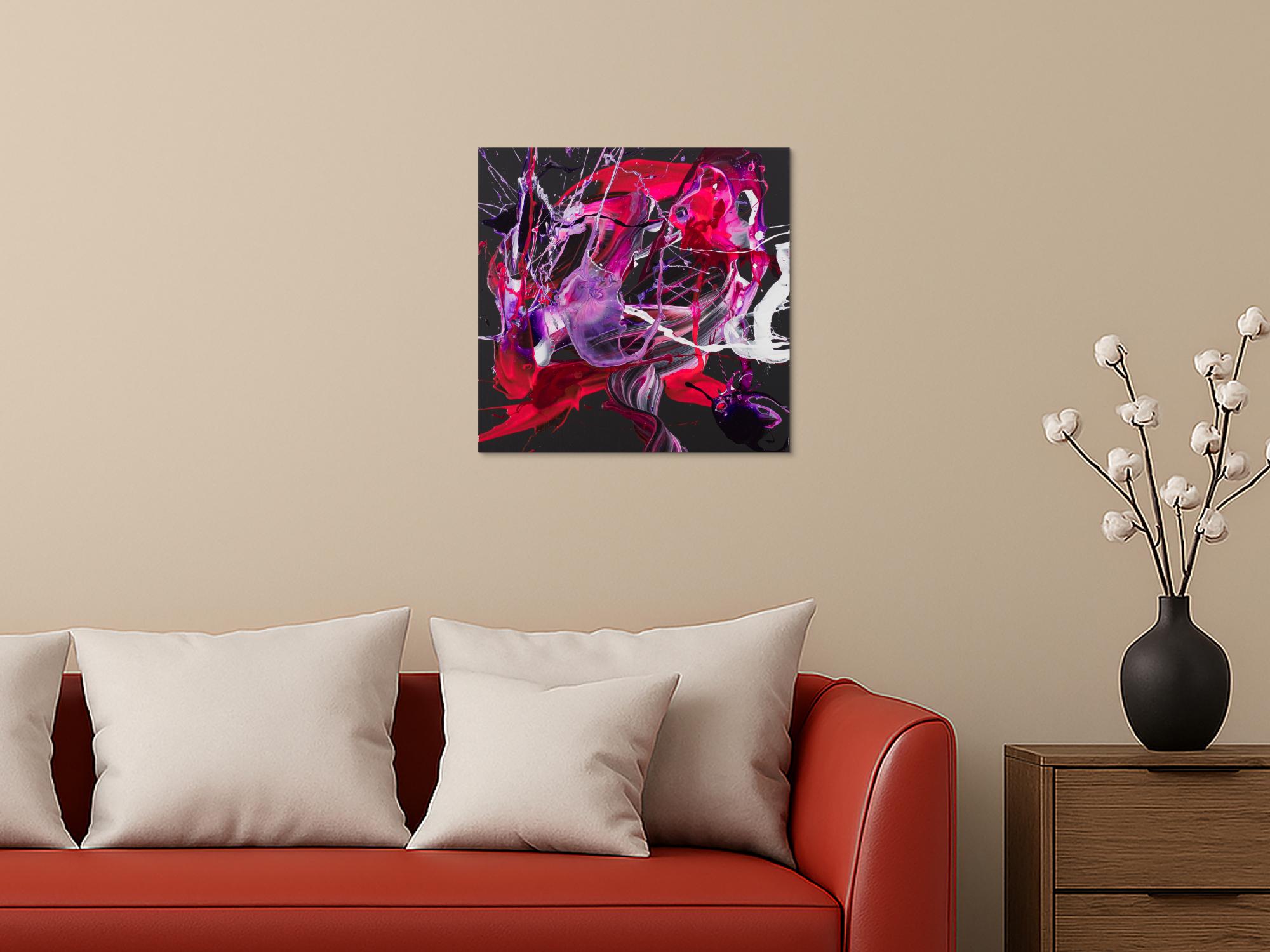 Abstraktes Original-Gemälde 50x50cm quadratisch in Pink, Violett und Schwarz