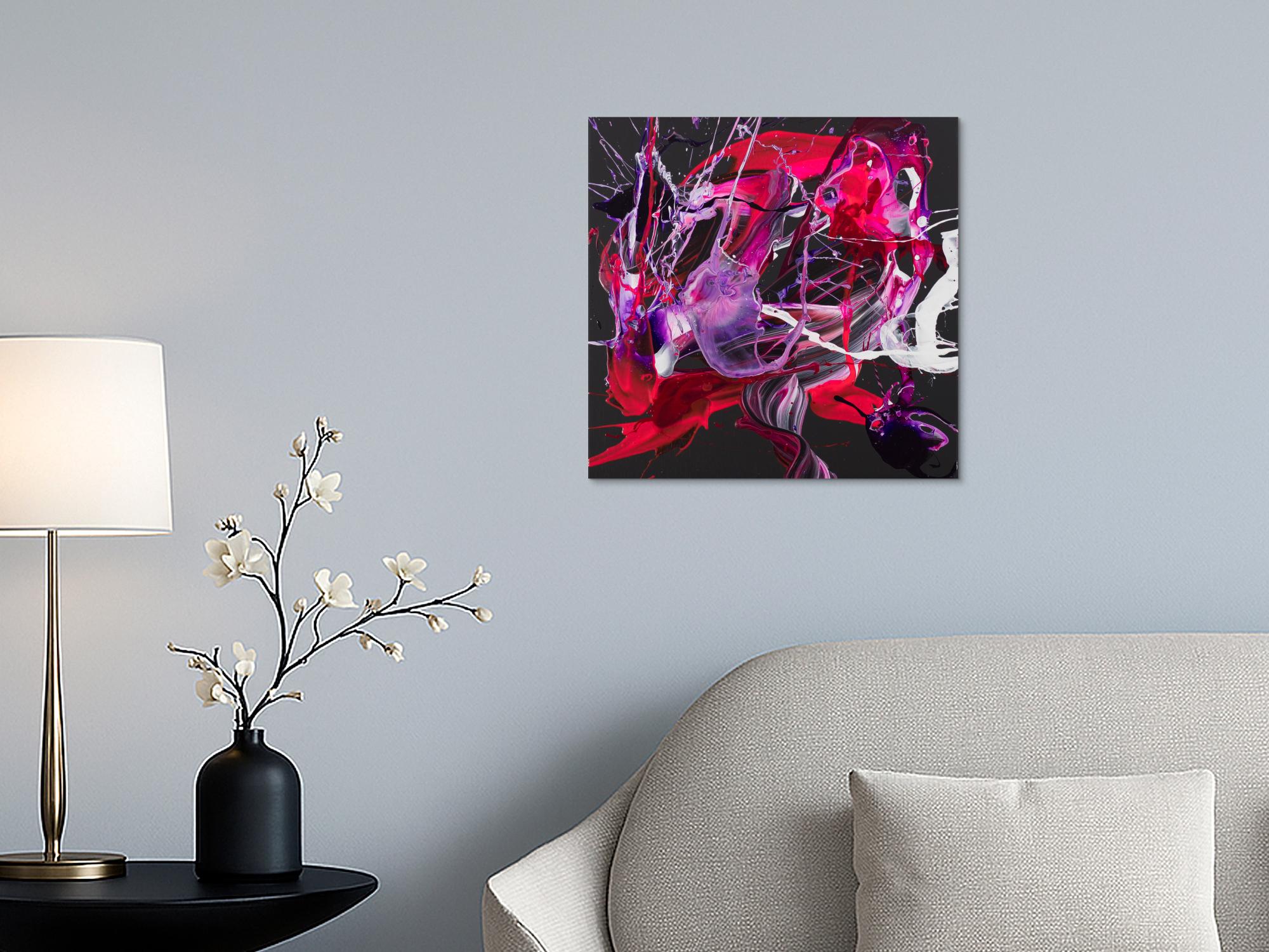 Abstraktes Original-Gemälde 50x50cm quadratisch in Pink, Violett und Schwarz