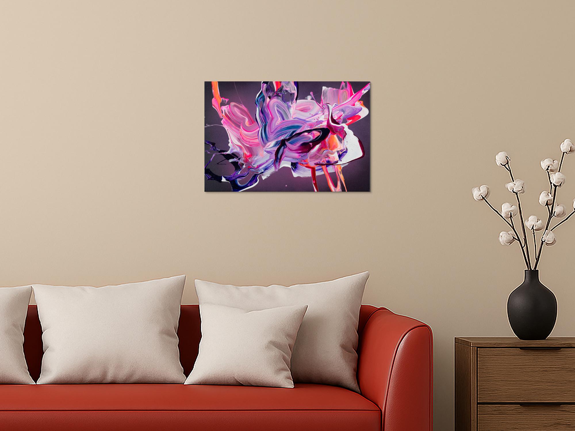 Abstraktes Original-Gemälde 40x60cm Querformat Violett Pink Rosa auf Leinwand