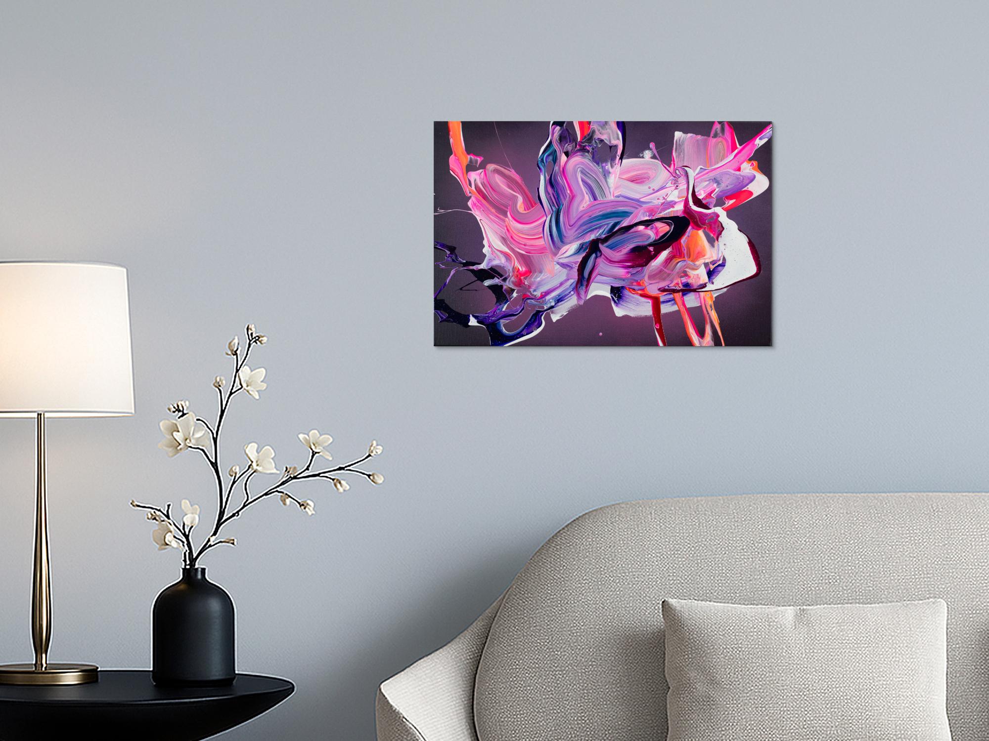 Abstraktes Original-Gemälde 40x60cm Querformat Violett Pink Rosa auf Leinwand