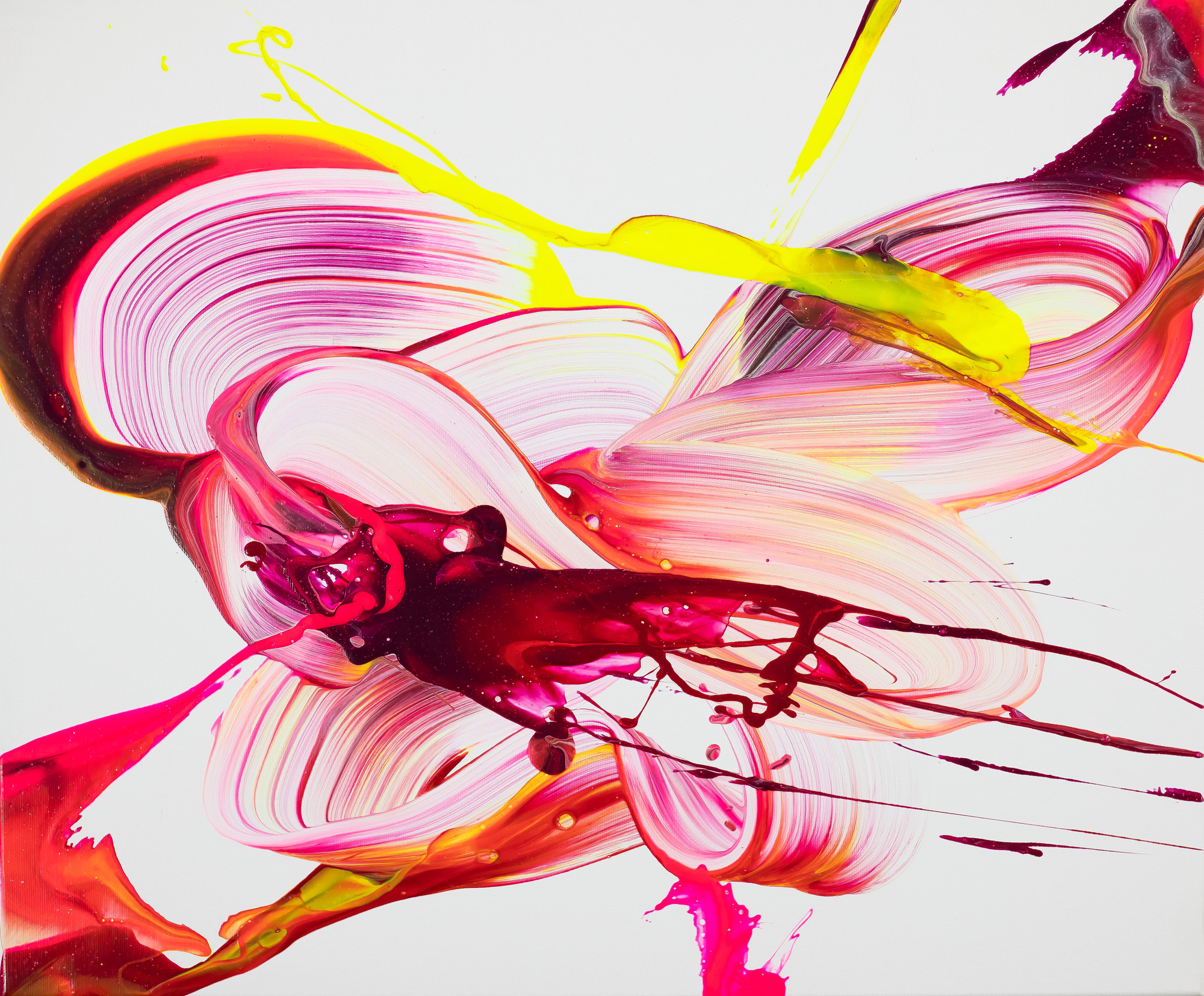 Abstraktes Original-Gemälde 50x60cm Querformat Neon Gelb Pink Leinwand handgemalt