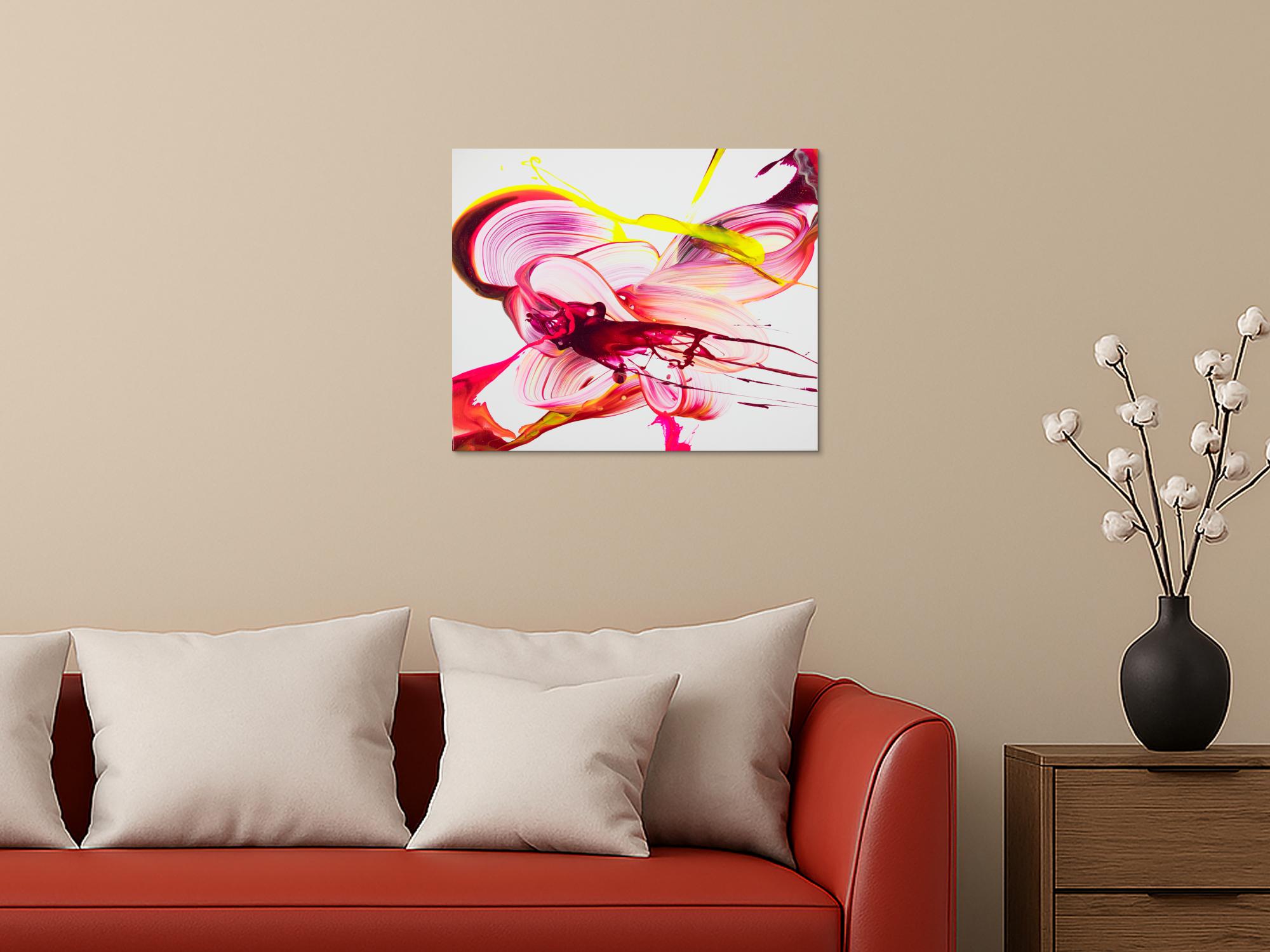 Abstraktes Original-Gemälde 50x60cm Querformat Neon Gelb Pink Leinwand handgemalt