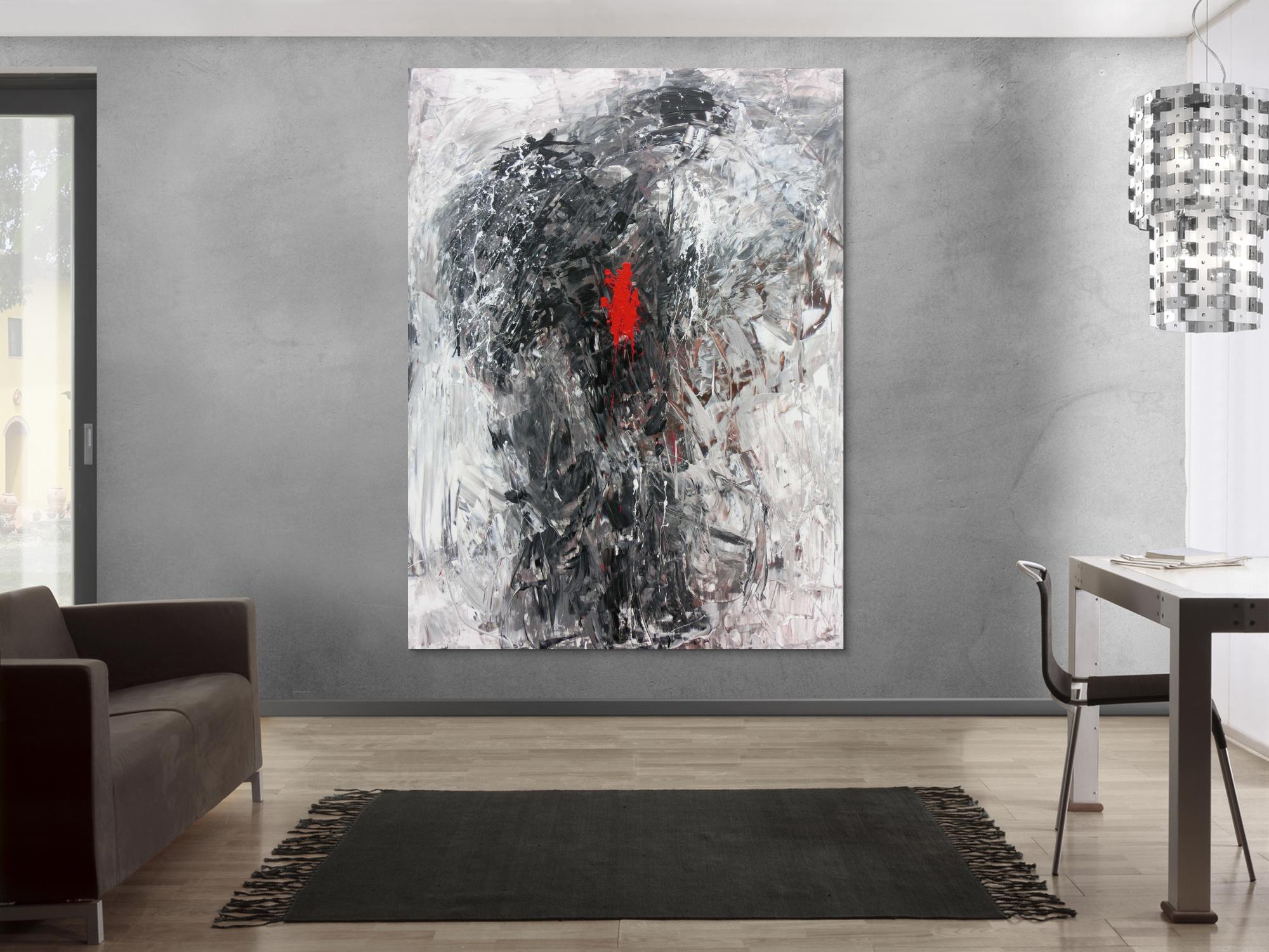 Modernes Acrylgemälde abstrakt grau und rot