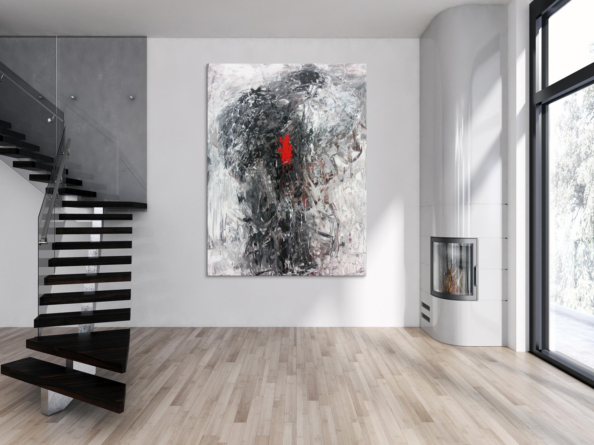 Modernes Acrylgemälde abstrakt grau und rot