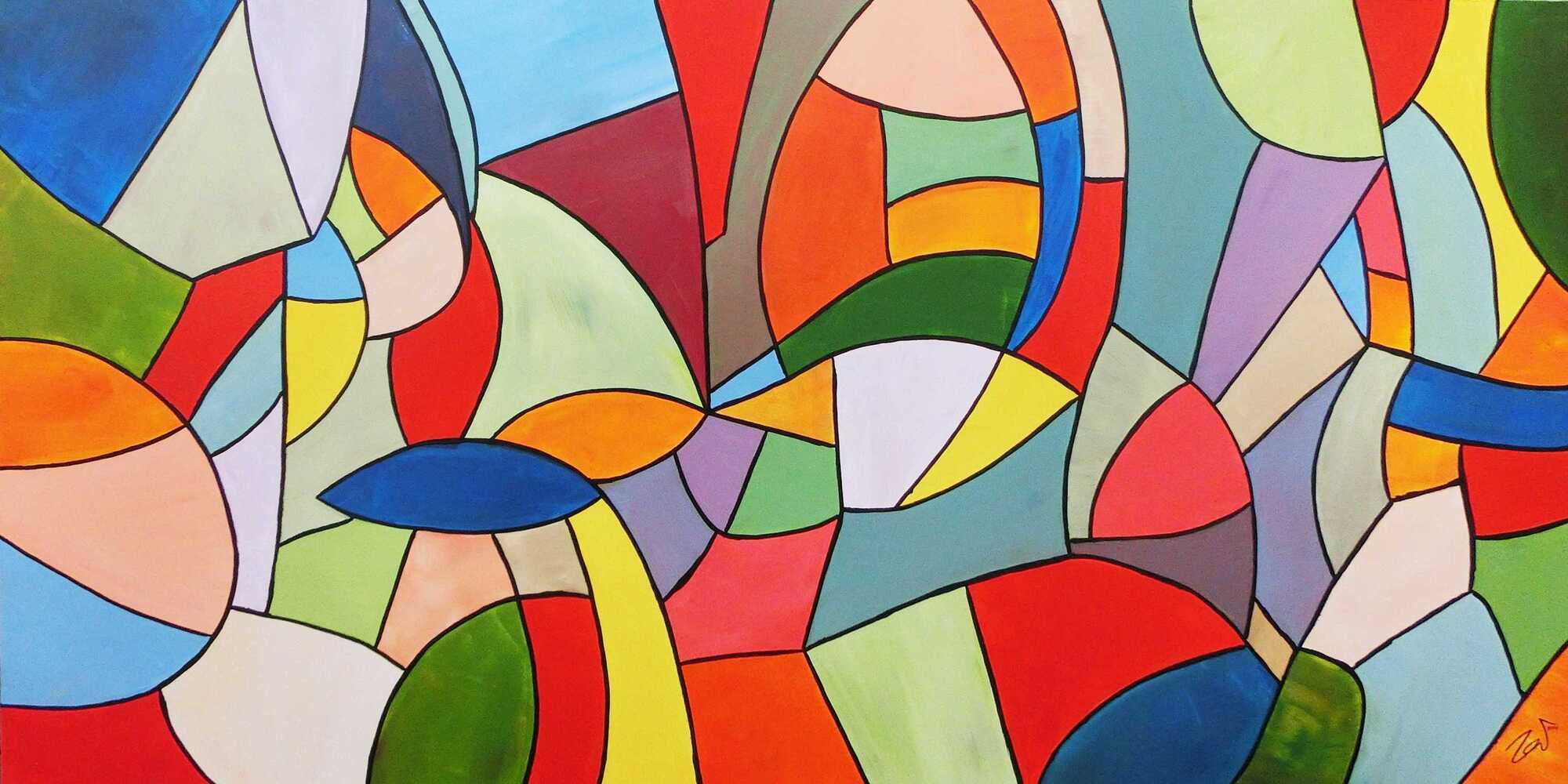 Abstraktes Acrylbild bunt modern viele Farben