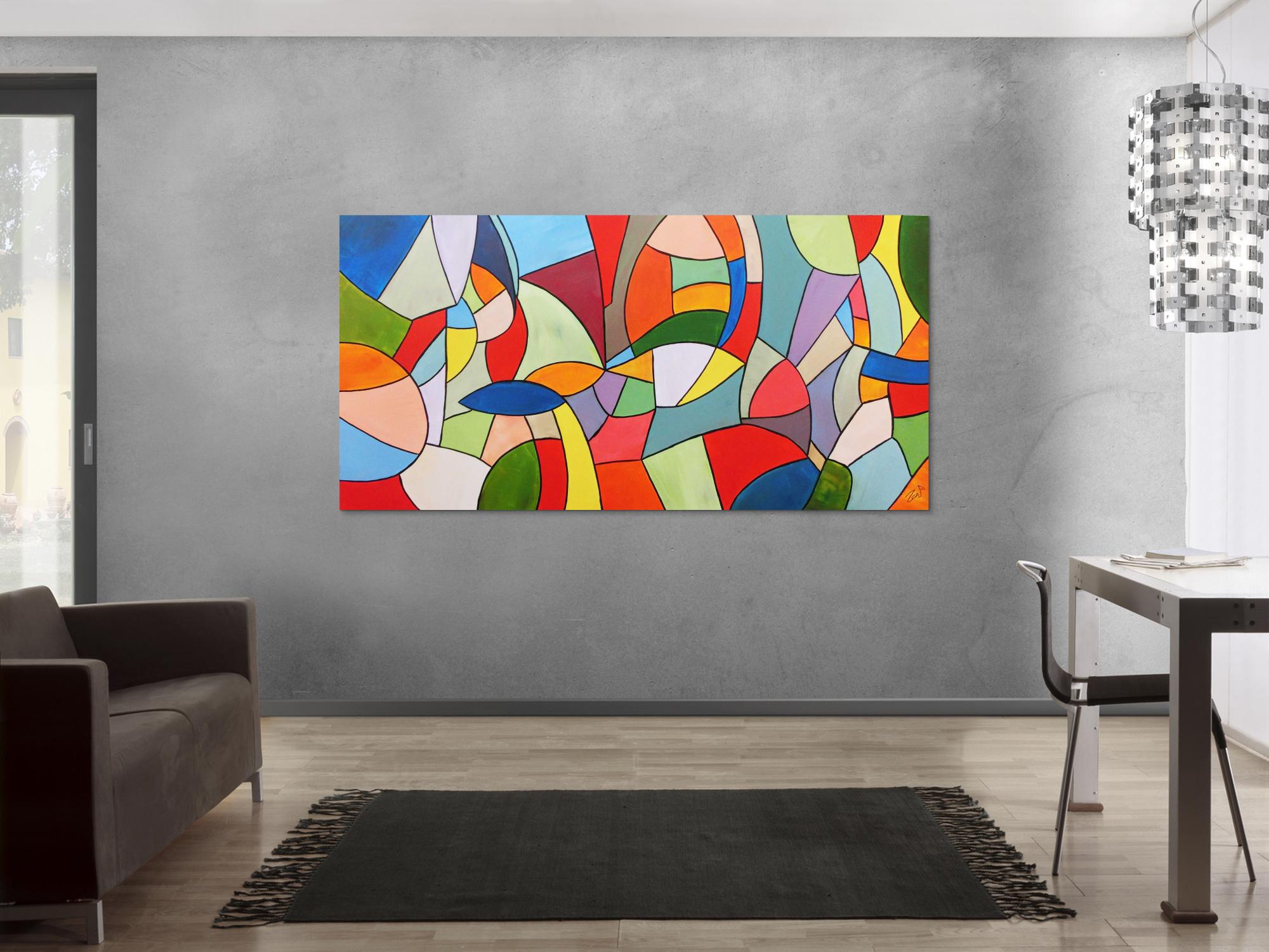 Abstraktes Acrylbild bunt modern viele Farben