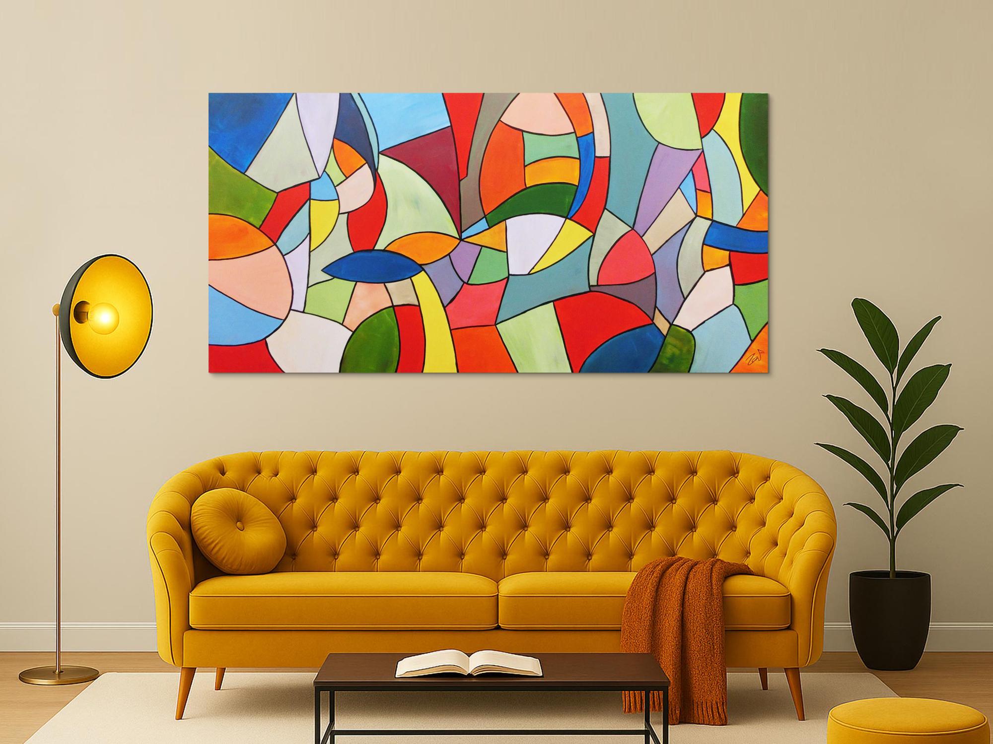 Abstraktes Acrylbild bunt modern viele Farben