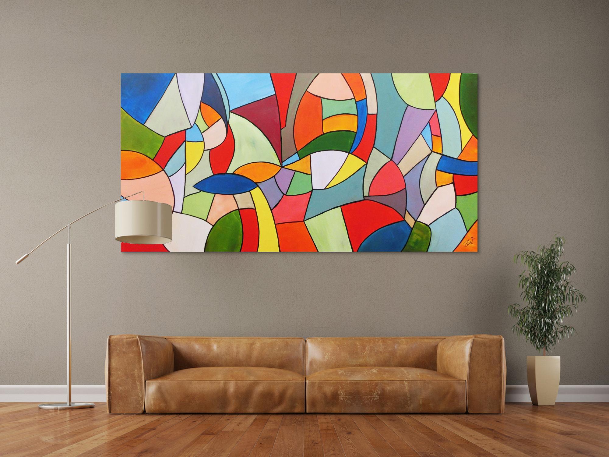 Abstraktes Acrylbild bunt modern viele Farben