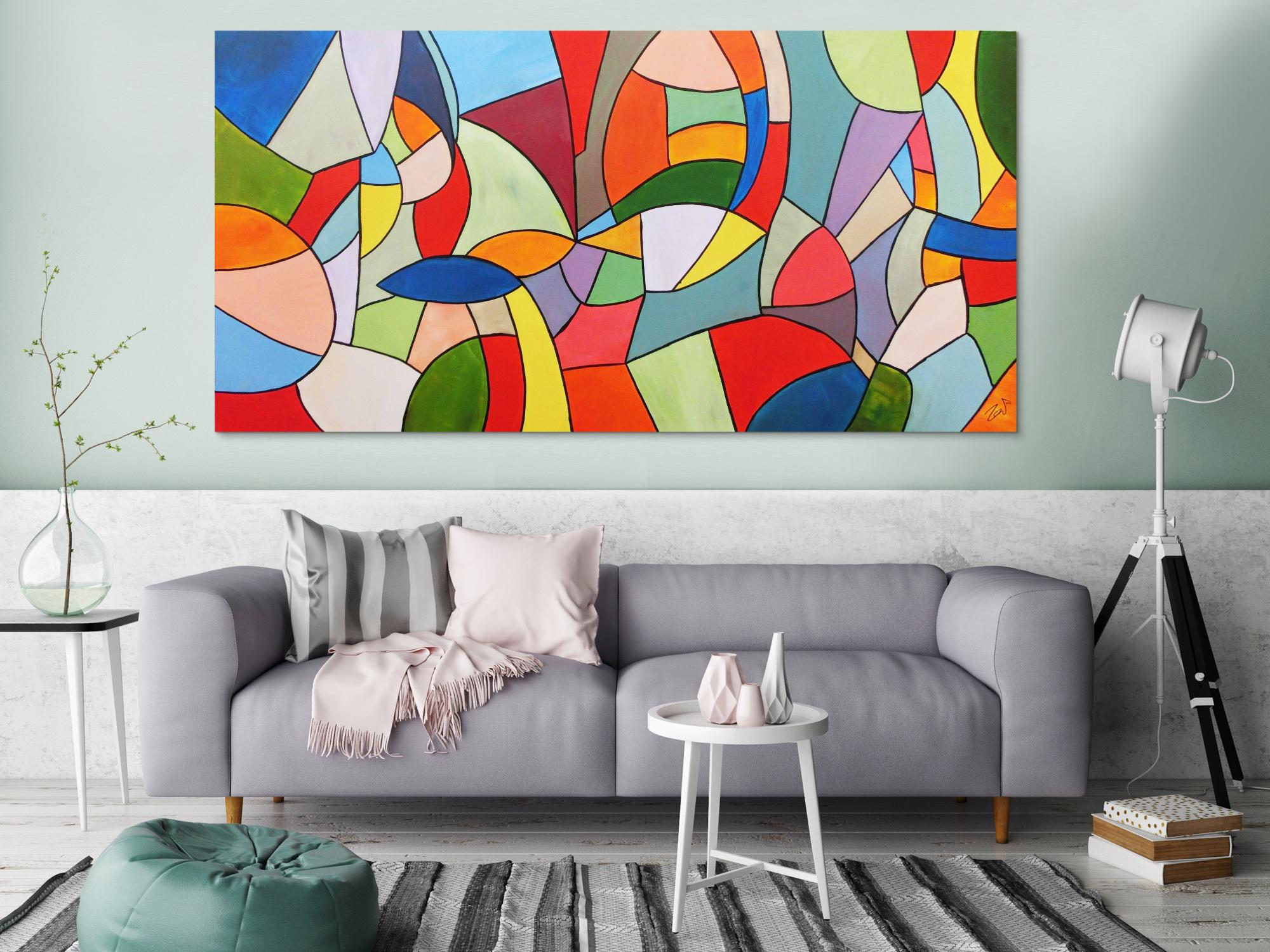 Abstraktes Acrylbild bunt modern viele Farben