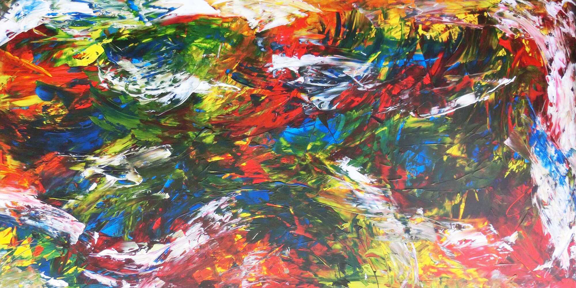 Abstraktes Gemälde sehr bunt Spachteltechnik modern zeitgenössisch expressionistisch