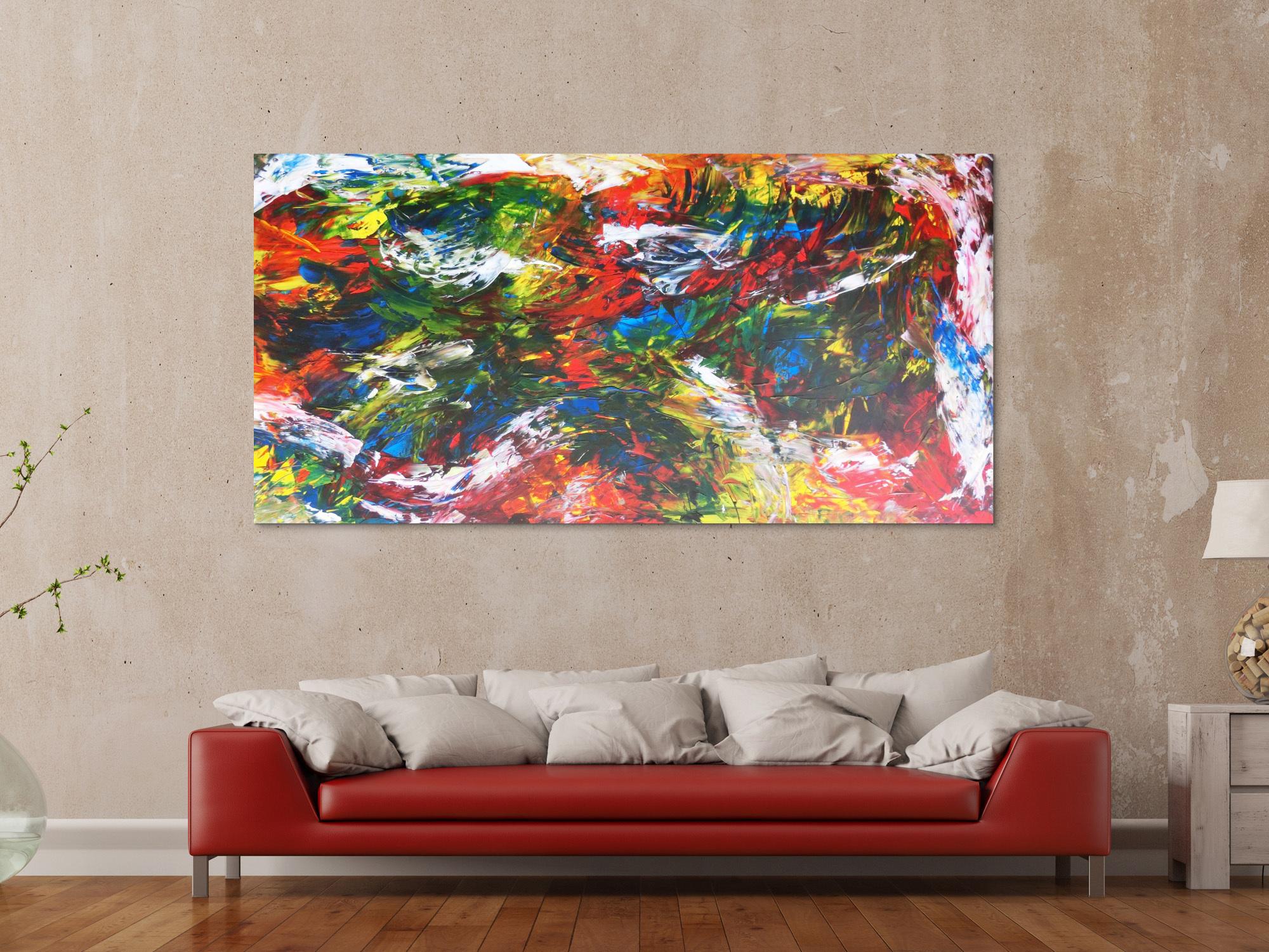 Abstraktes Gemälde sehr bunt Spachteltechnik modern zeitgenössisch expressionistisch