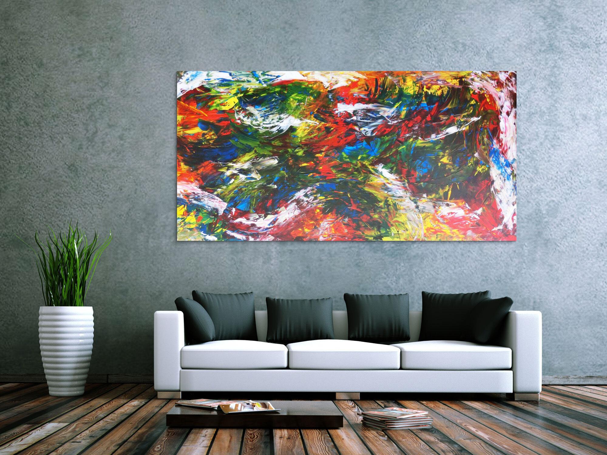 Abstraktes Gemälde sehr bunt Spachteltechnik modern zeitgenössisch expressionistisch