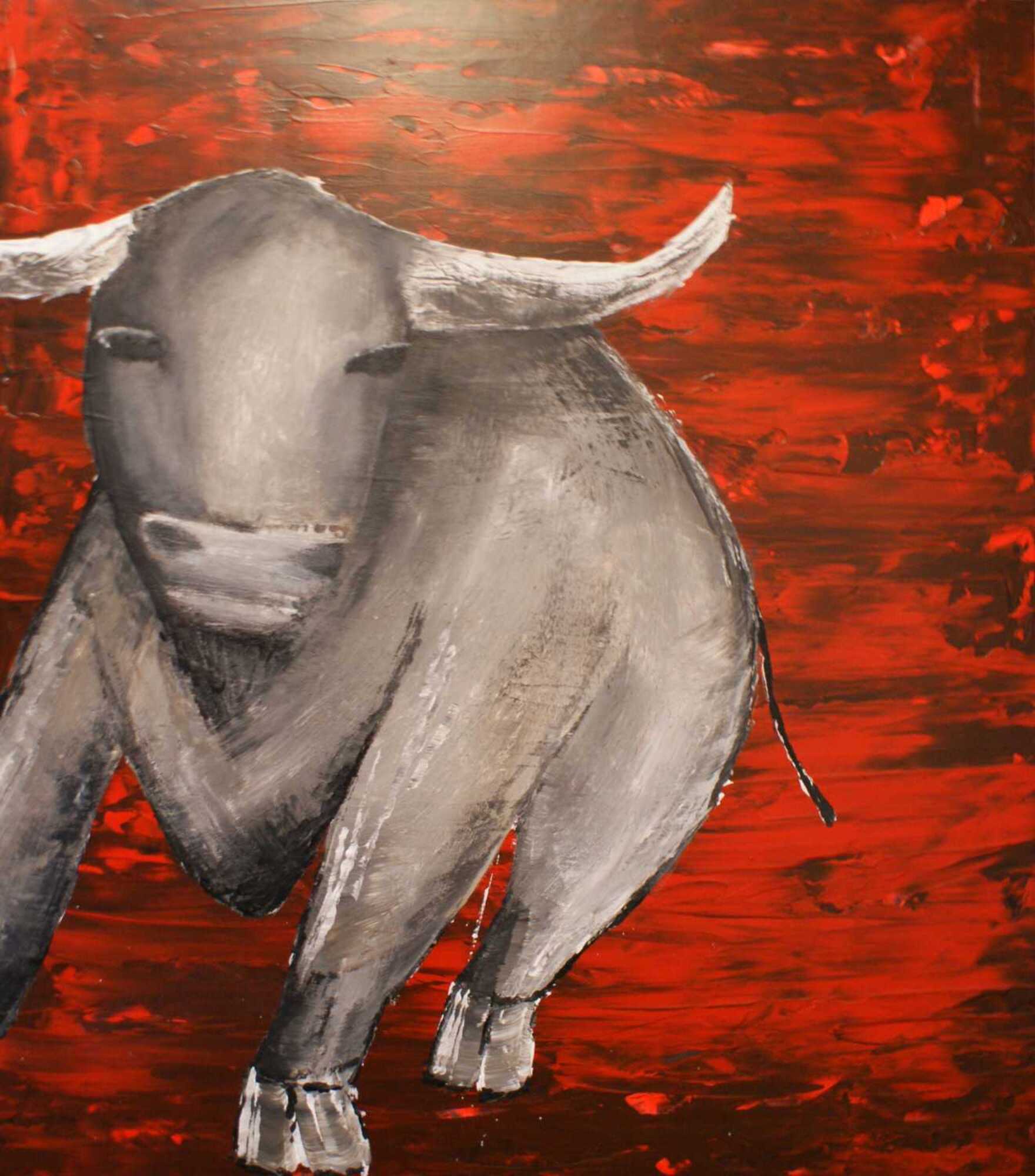 Abstraktes Acrylbild mit einem Stier