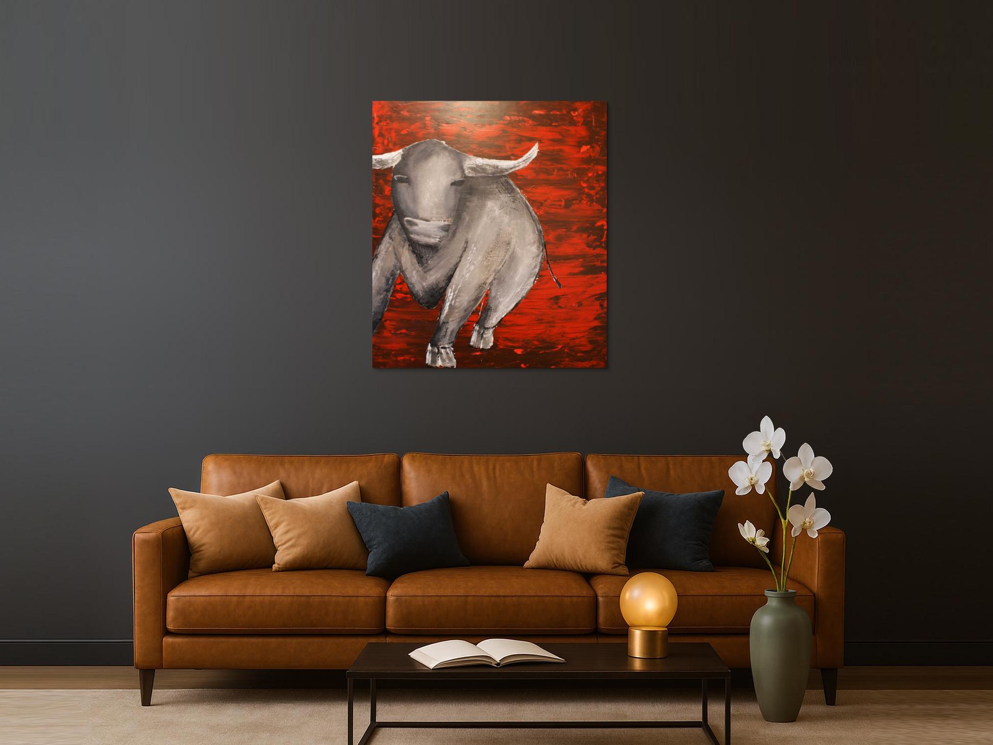 Abstraktes Acrylbild mit einem Stier