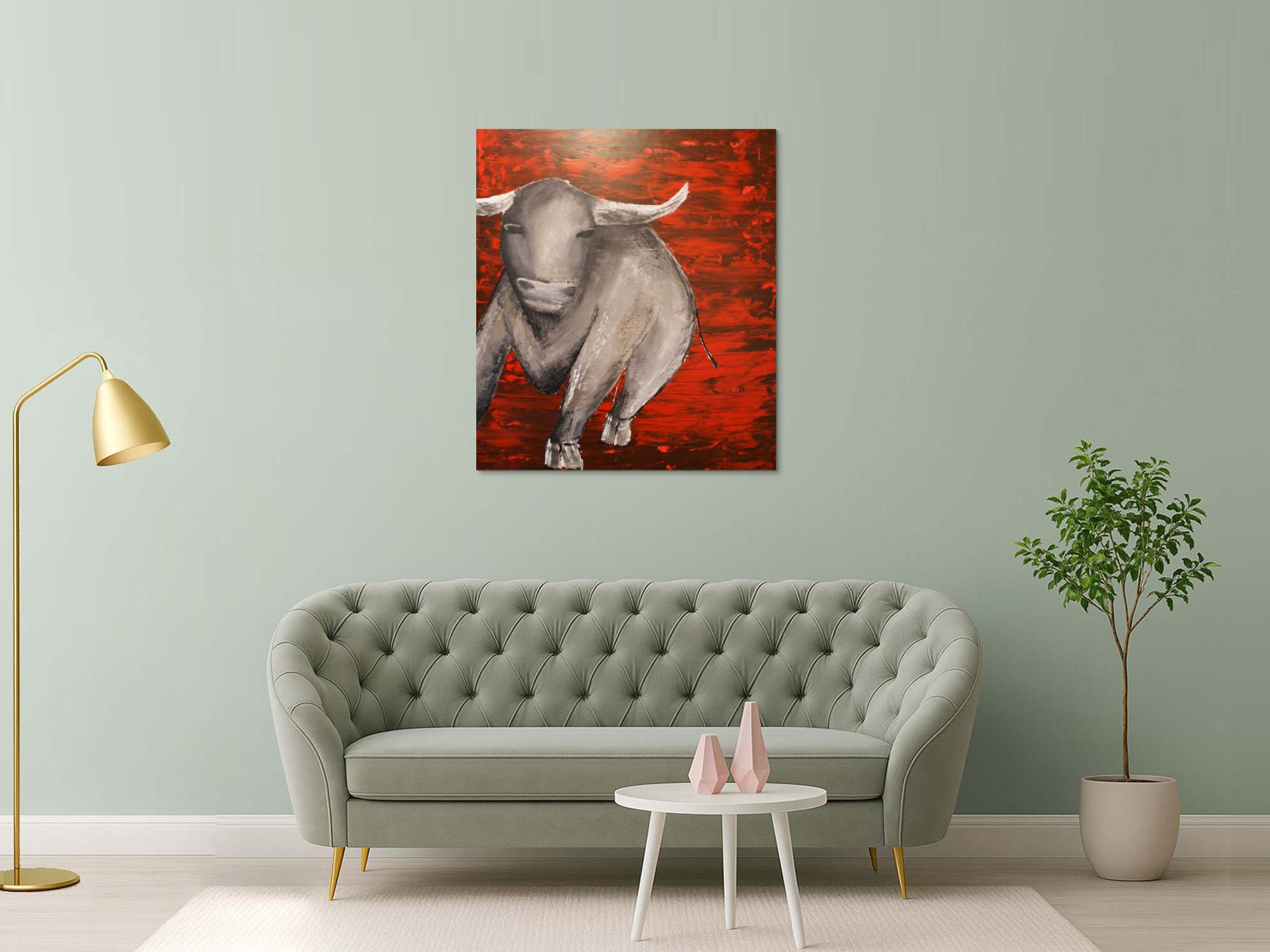 Abstraktes Acrylbild mit einem Stier