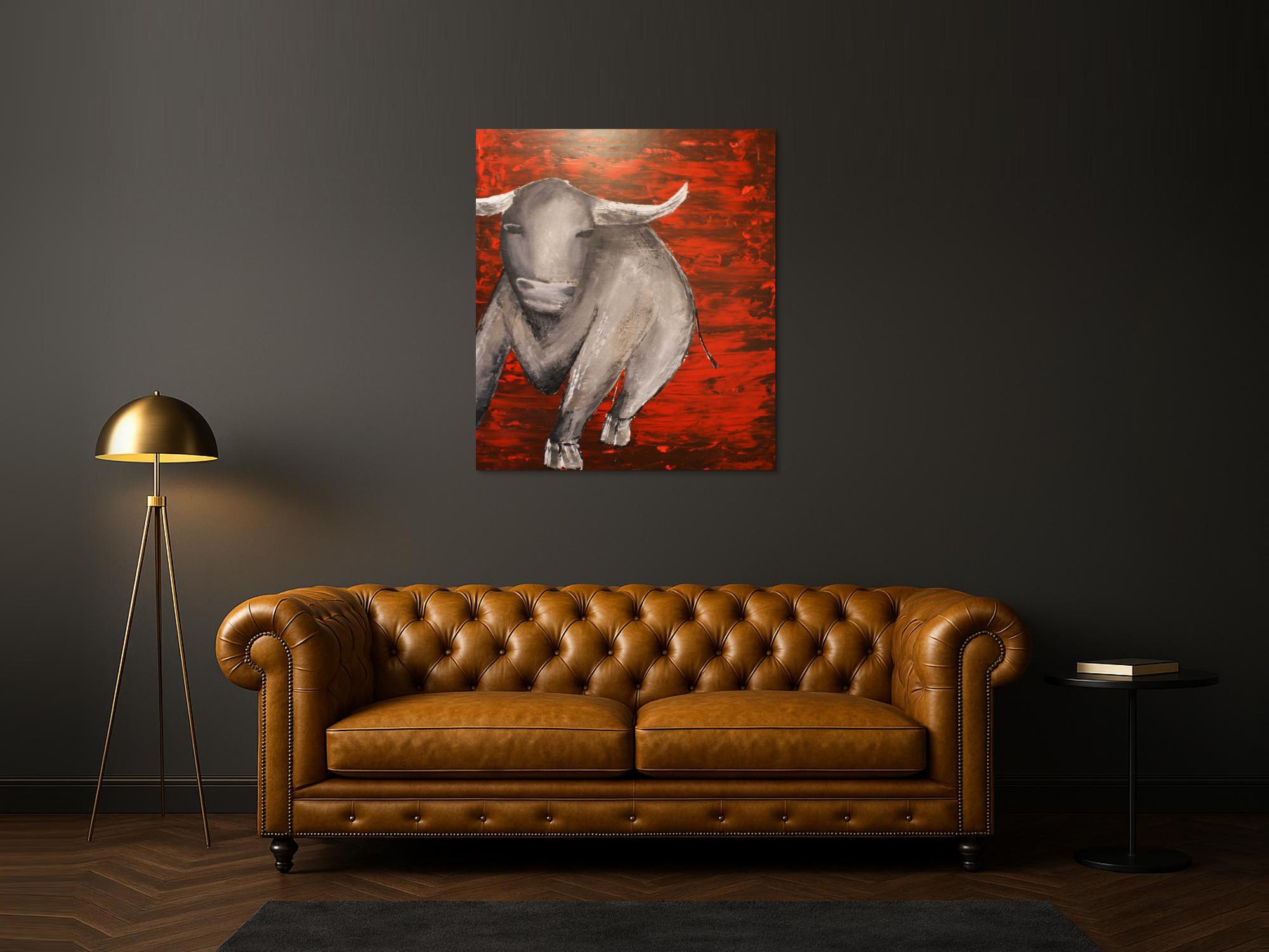 Abstraktes Acrylbild mit einem Stier