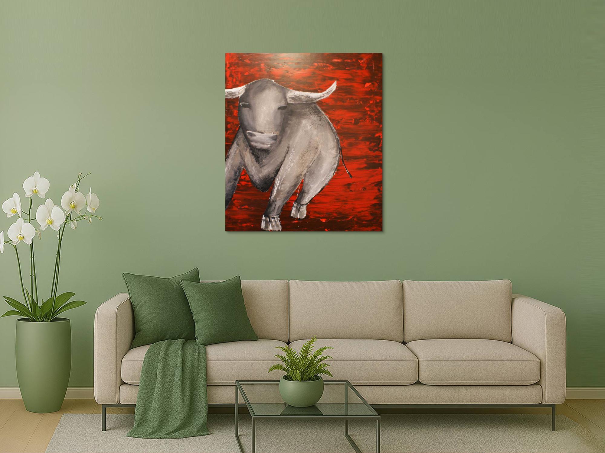 Abstraktes Acrylbild mit einem Stier