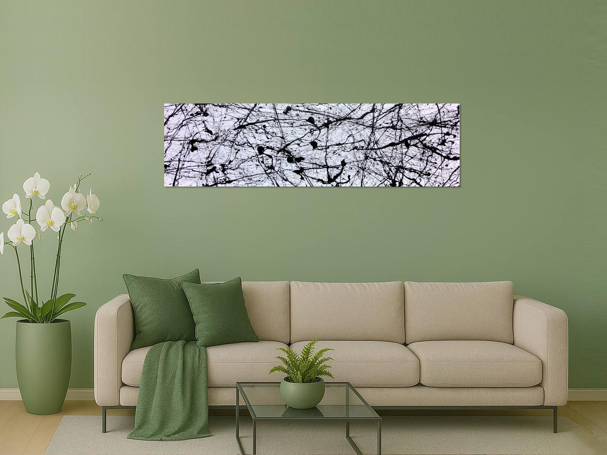 Abstraktes Acrylgemälde in schwarz weiß modern