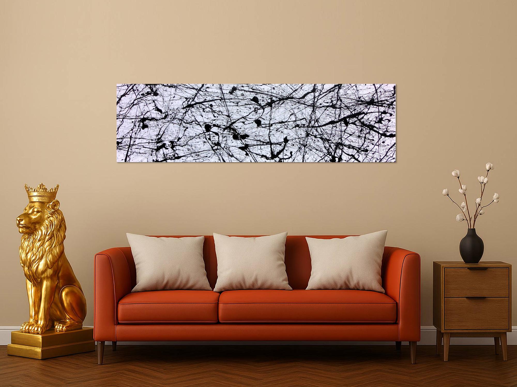 Abstraktes Acrylgemälde in schwarz weiß modern