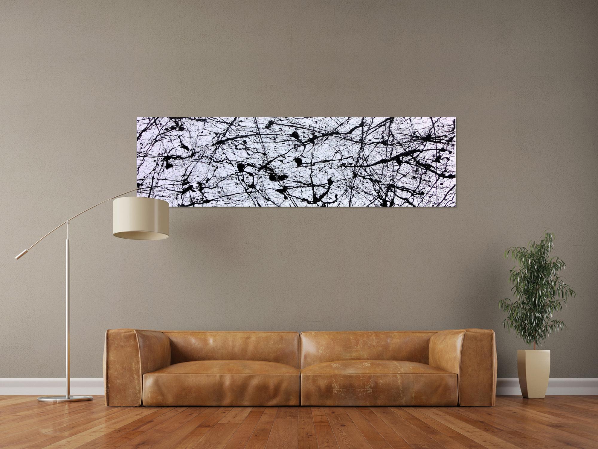 Abstraktes Acrylgemälde in schwarz weiß modern