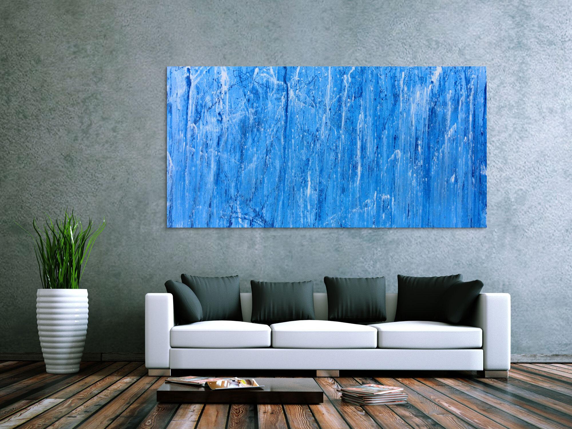 Abstraktes Acrylbild modern und schlicht in blau