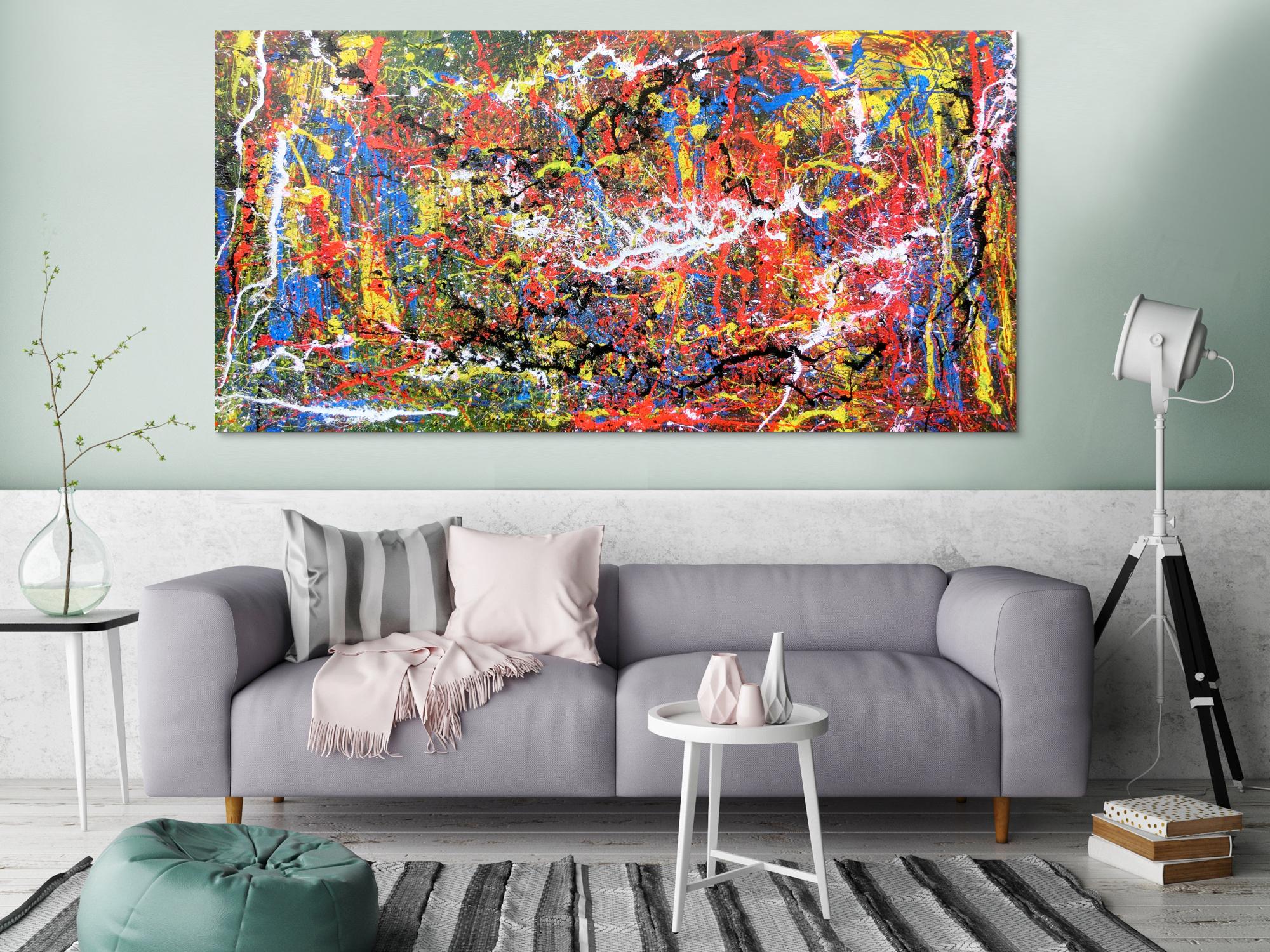 Abstraktes Acrylbild spritzer bunt modern