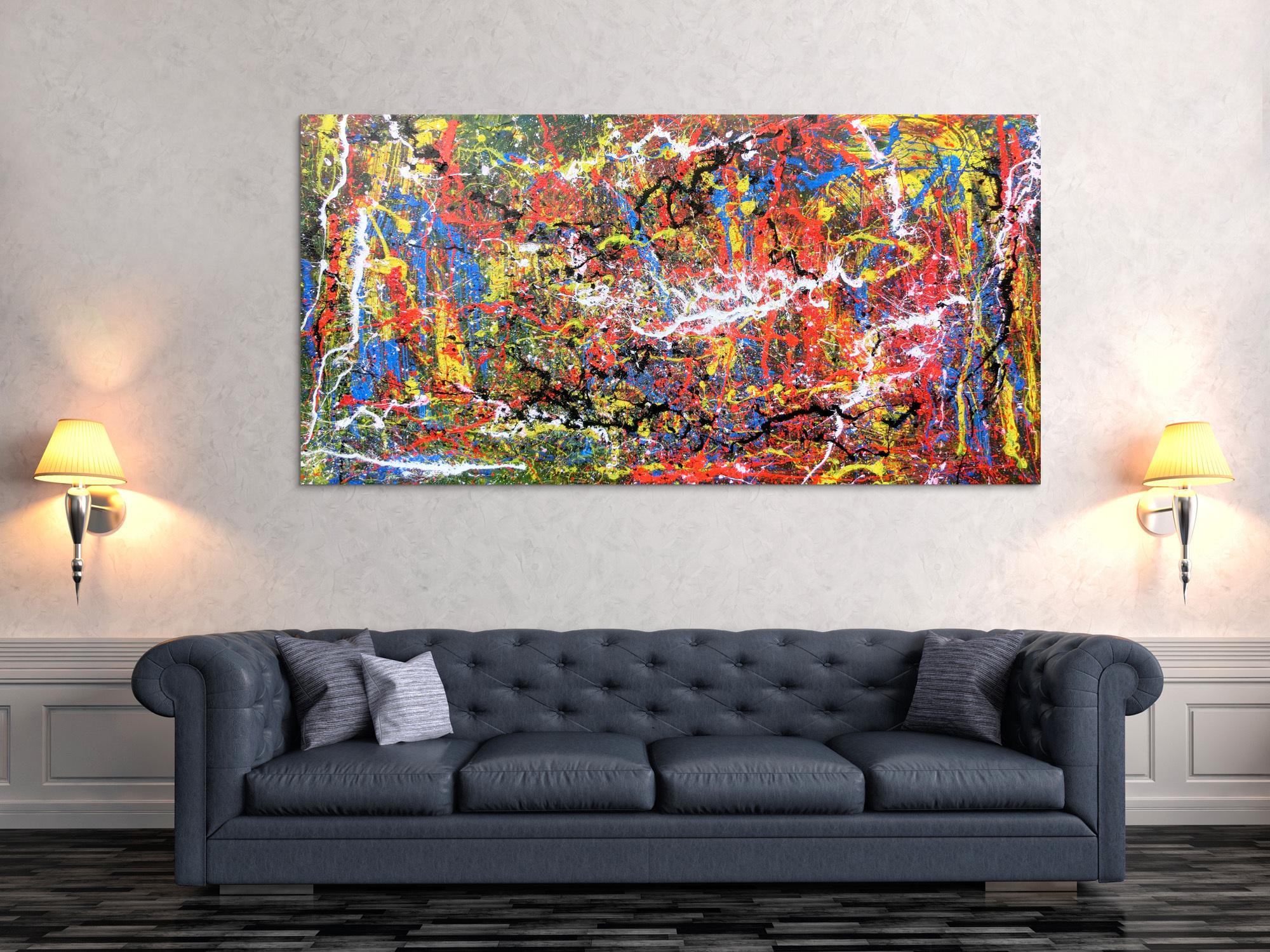 Abstraktes Acrylbild spritzer bunt modern