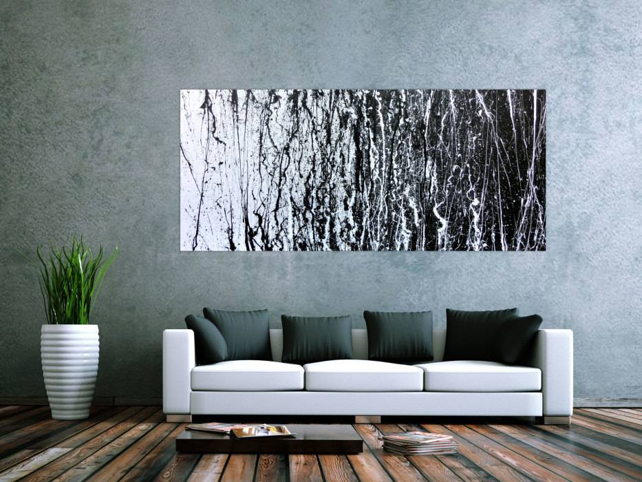 Hochwertige Kunst auf Leinwand Abstraktes Acrylbild modern schwarz weiß