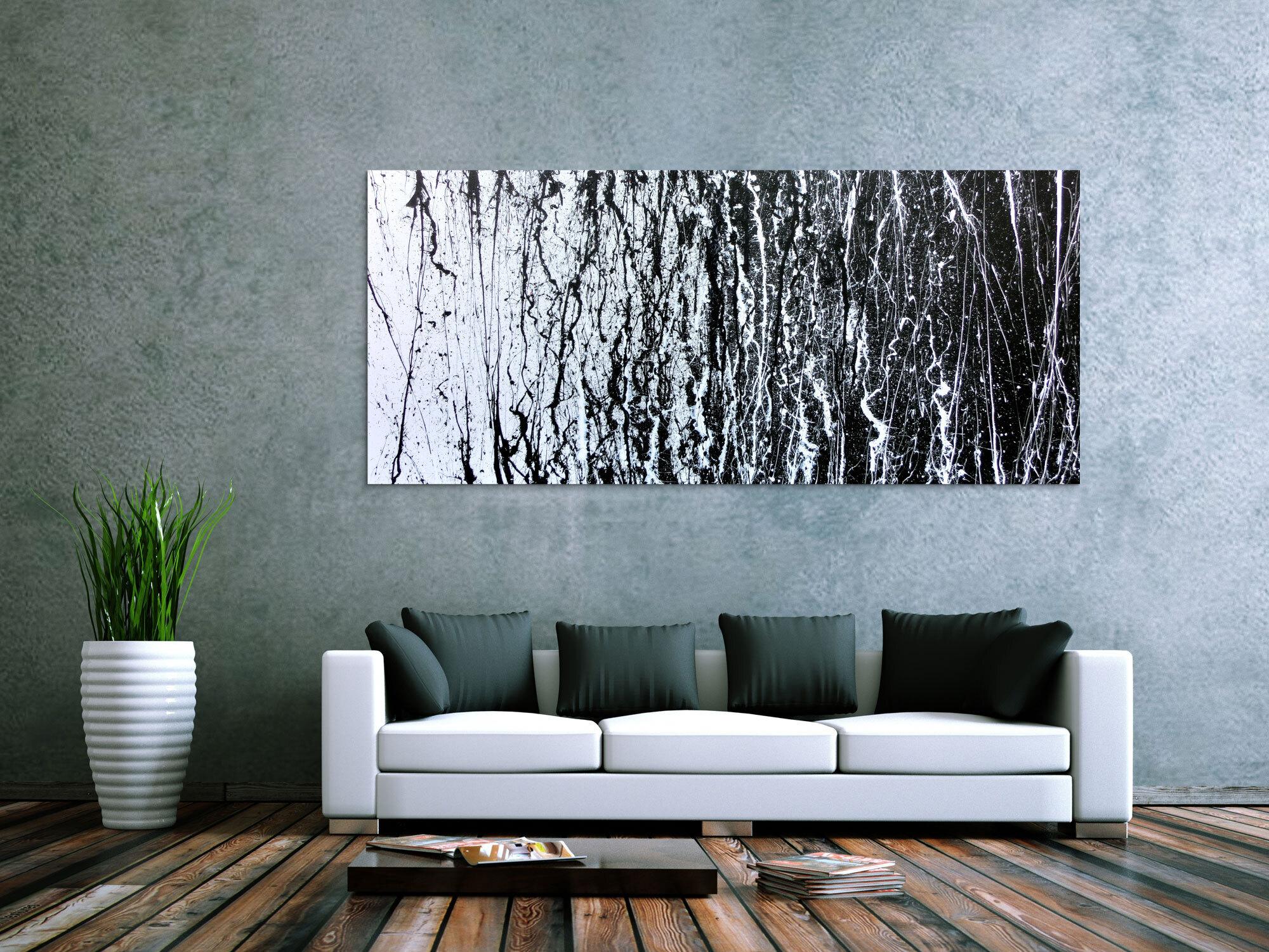 Abstraktes Acrylbild modern schwarz weiß schlicht