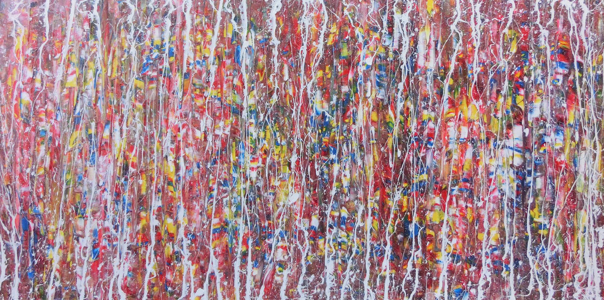 Abstraktes Acrylbild bunt mit weißen Streifen