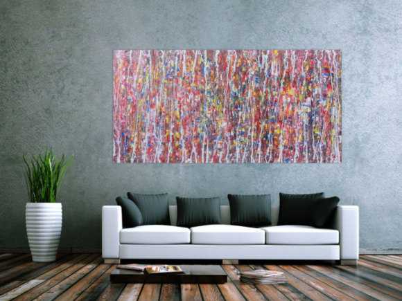 Abstraktes Acrylbild bunt mit weißen Streifen