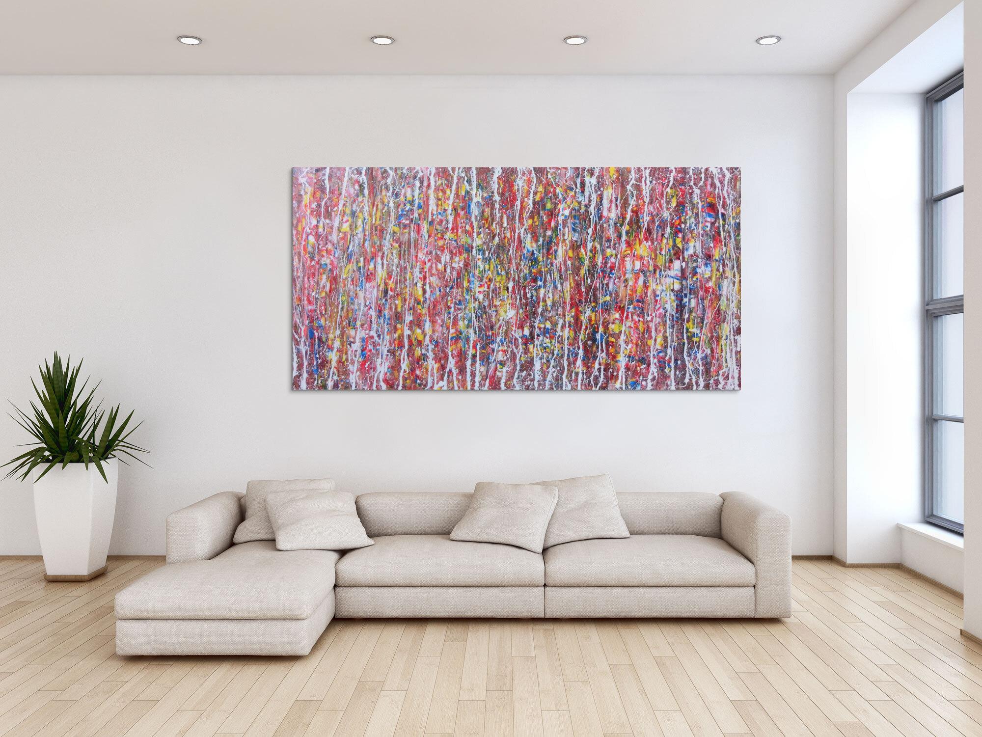 Abstraktes Acrylbild bunt mit weißen Streifen