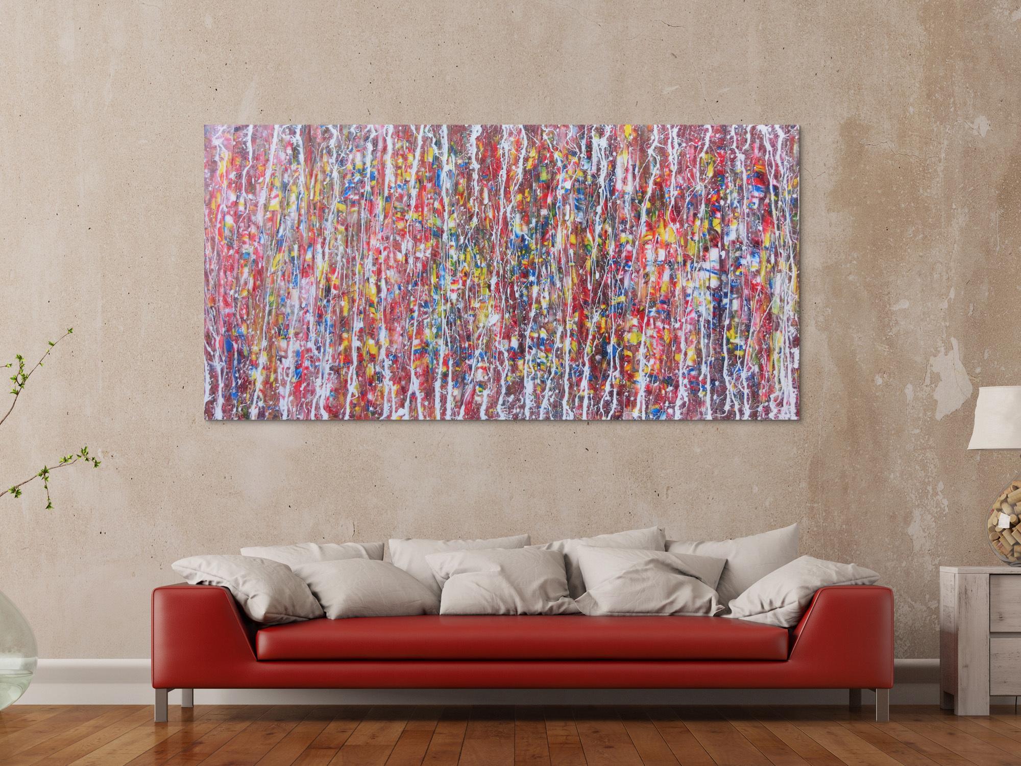 Abstraktes Acrylbild bunt mit weißen Streifen