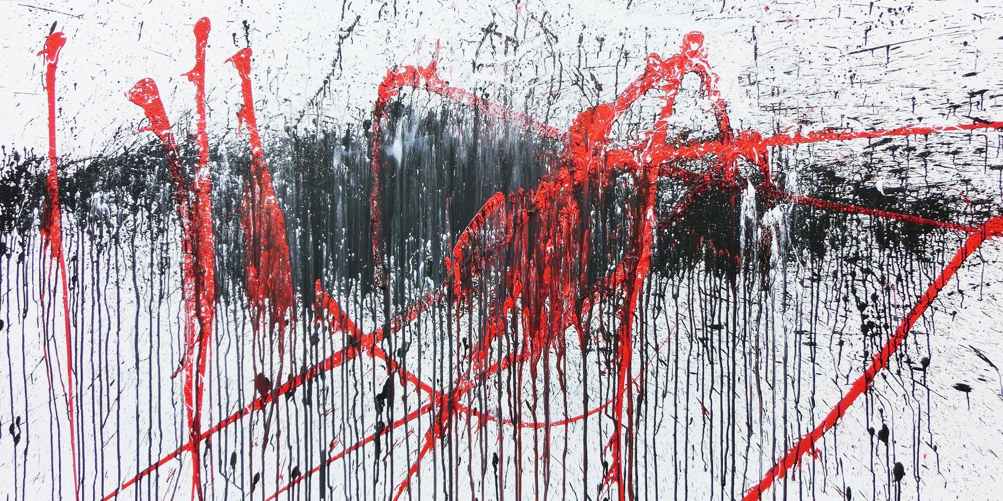 Abstraktes Gemälde modern weiß schwarz rot