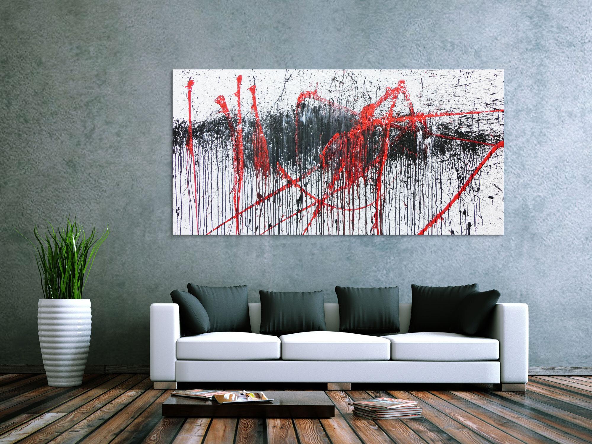 Abstraktes Gemälde modern weiß schwarz rot
