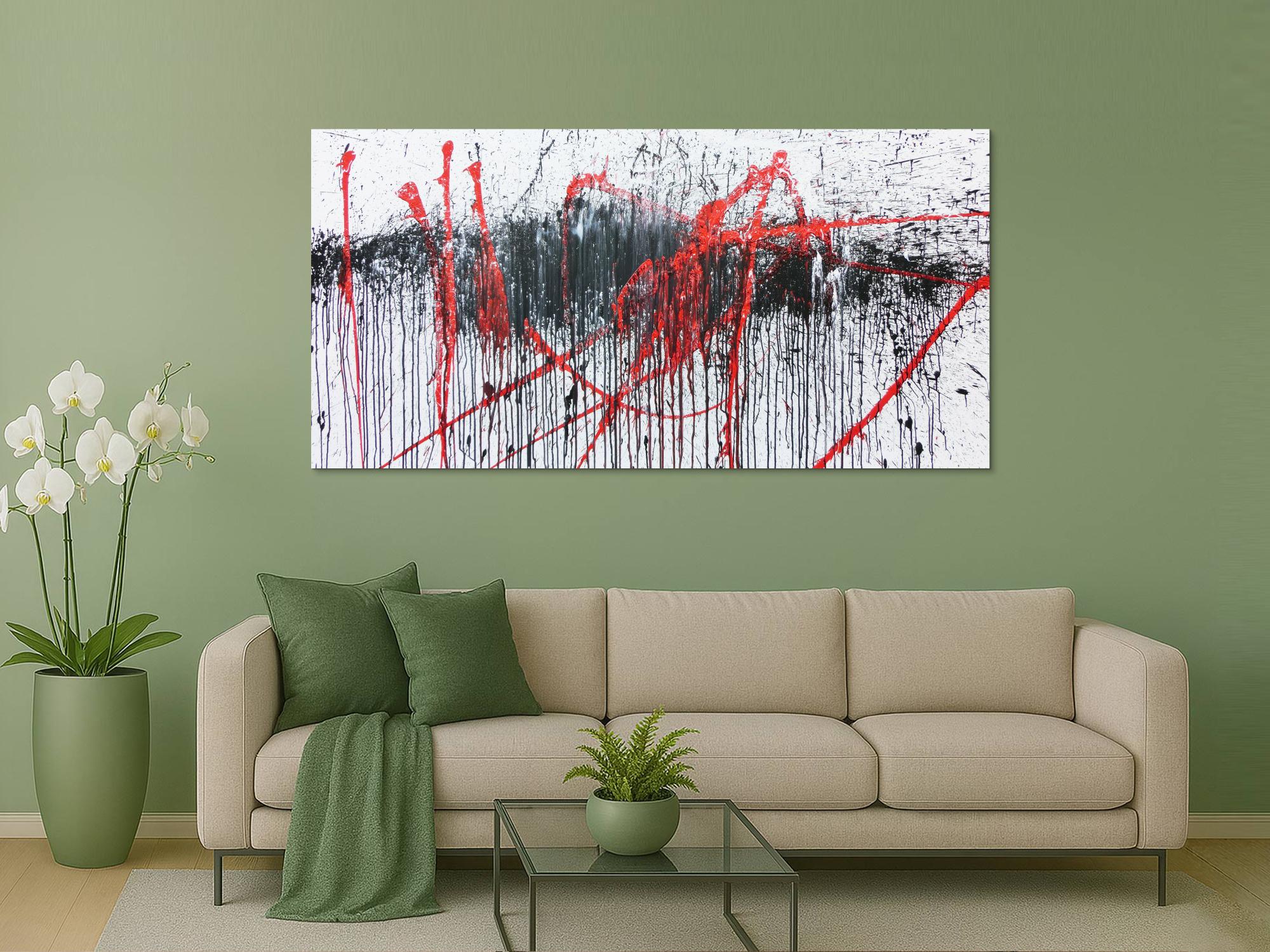 Abstraktes Gemälde modern weiß schwarz rot