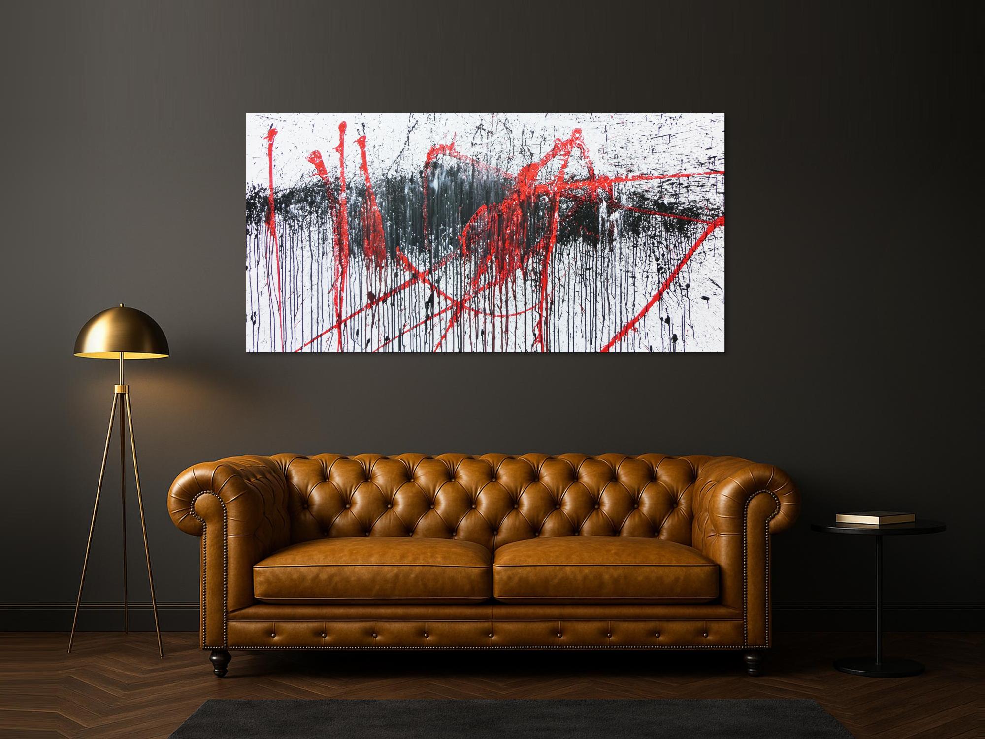 Abstraktes Gemälde modern weiß schwarz rot