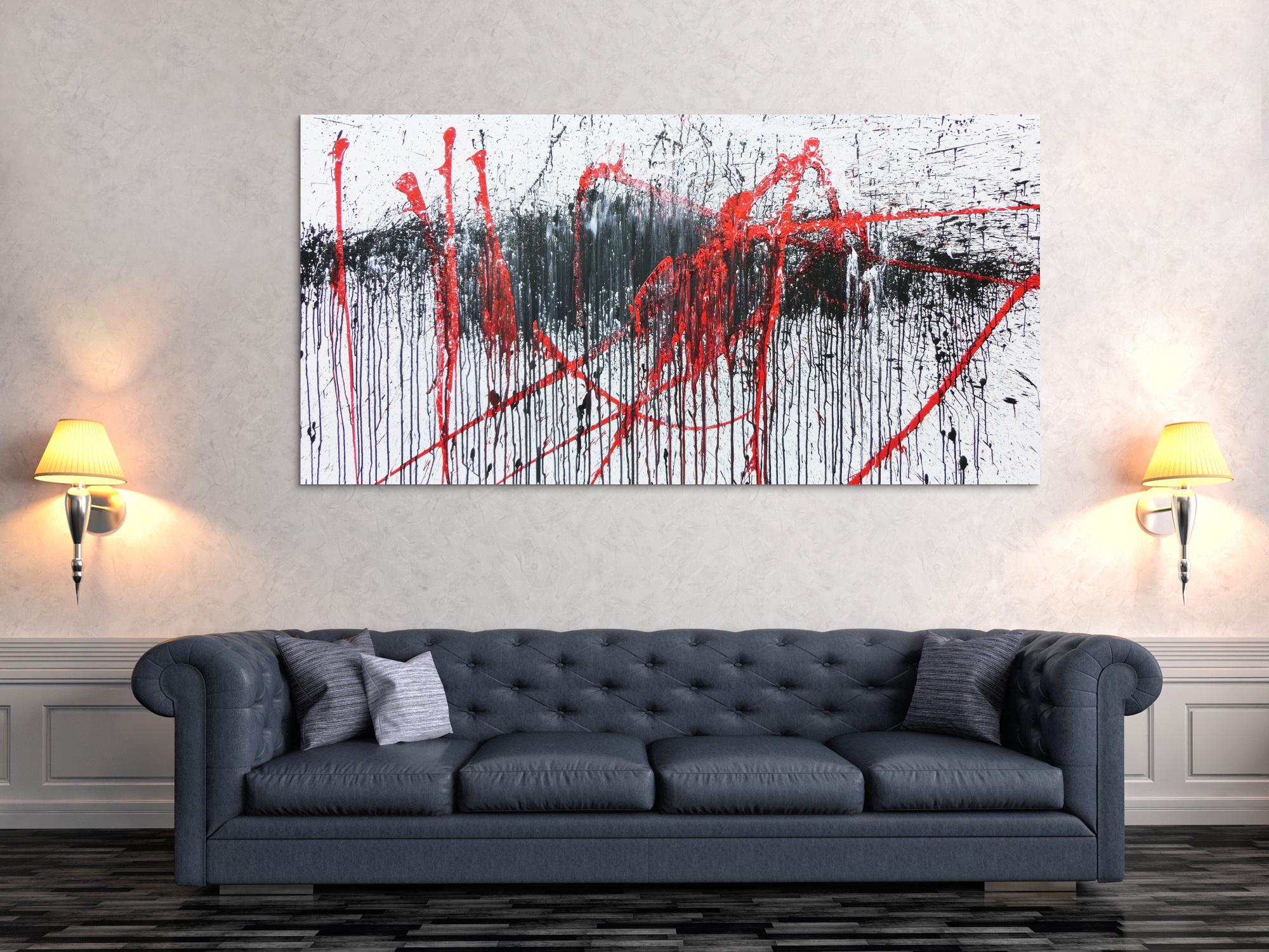 Abstraktes Gemälde modern weiß schwarz rot