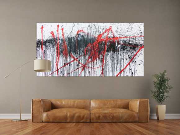 Abstraktes Gemälde modern weiß schwarz rot