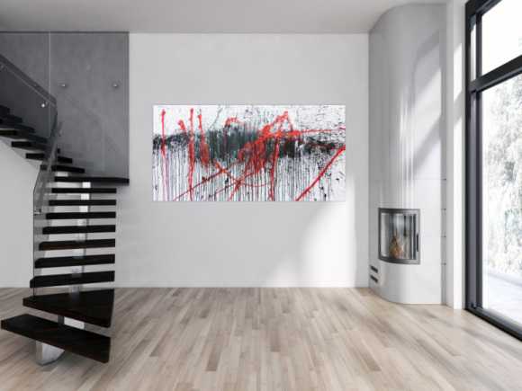 Abstraktes Gemälde modern weiß schwarz rot