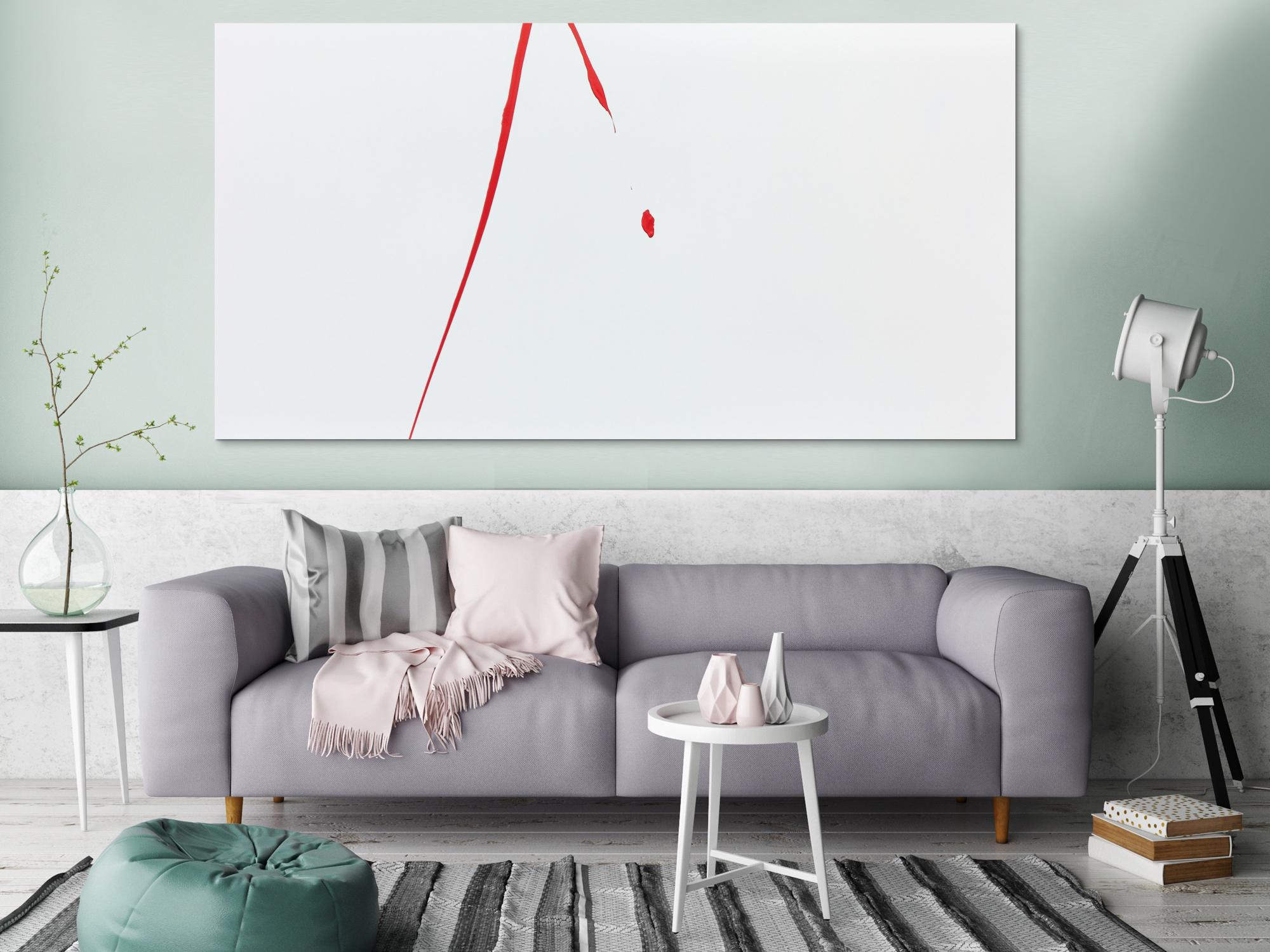 Abstraktes Acrylgemälde weißt rot minimalistisch und modern