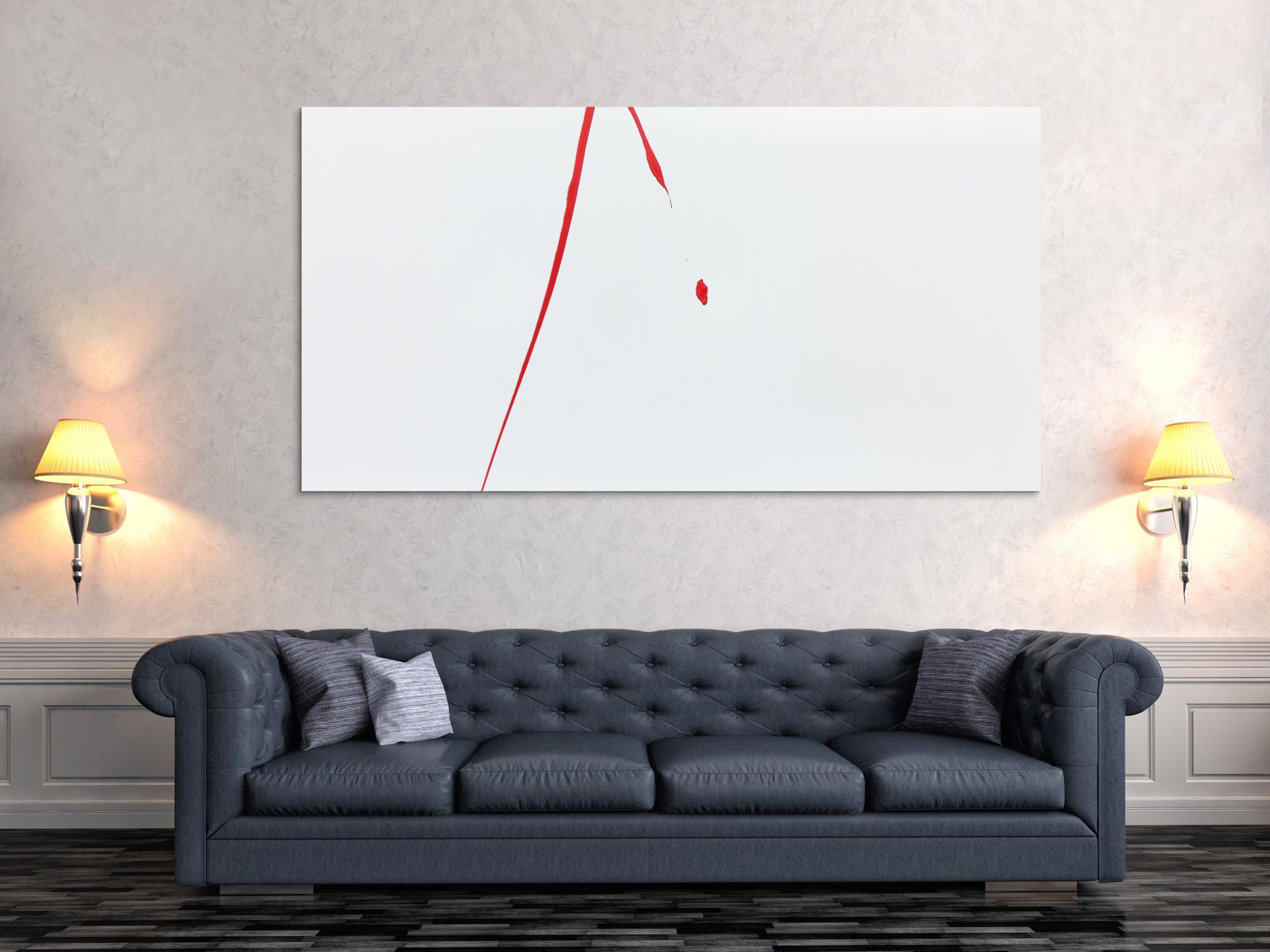 Abstraktes Acrylgemälde weißt rot minimalistisch und modern